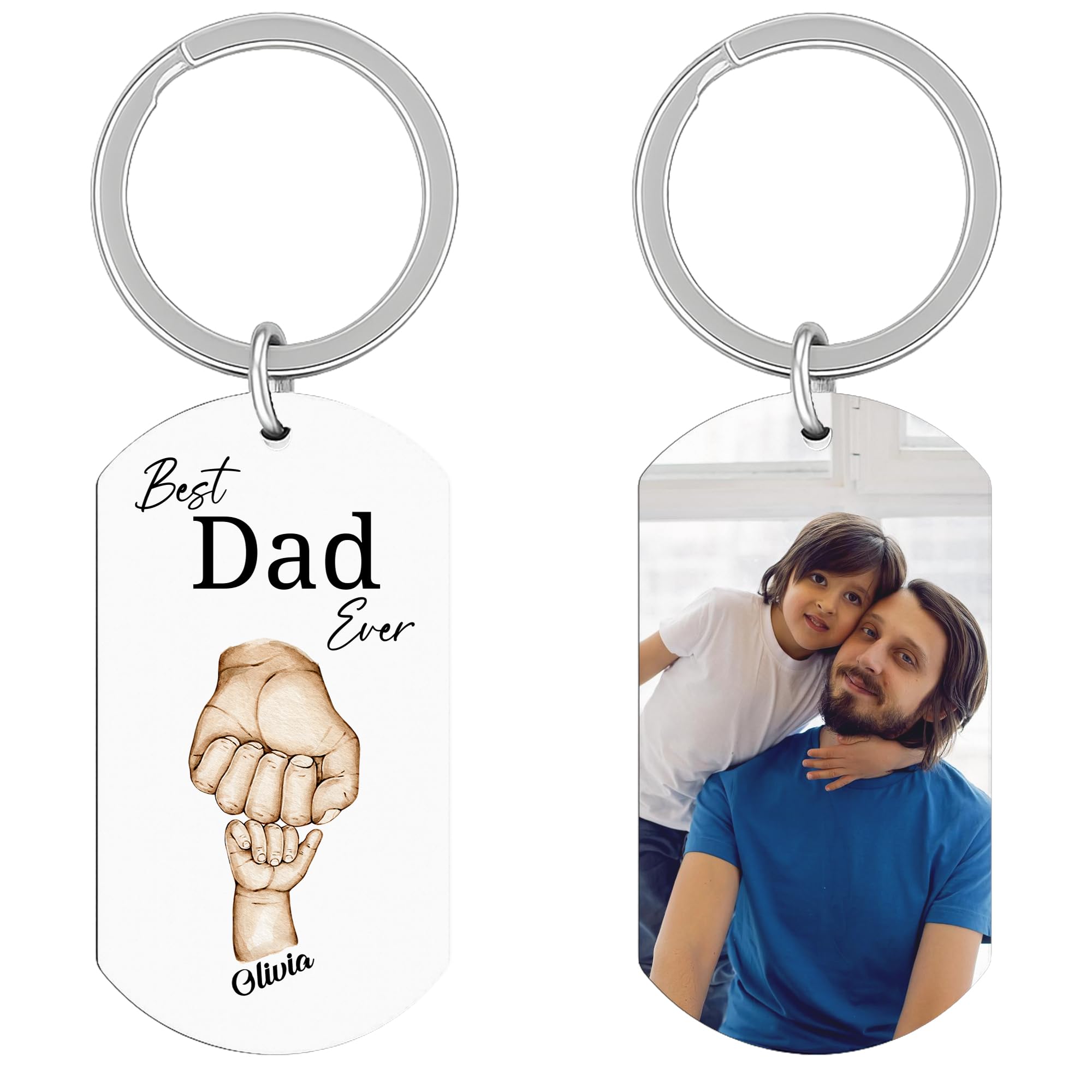 Print Maniacs Boys 1 Fist Personalised Fathers Day Keyring For Dad Gifts From Daughter Son, Custom Fist Bump Dad Keyring Photo Engraved Name, Customised Father's Day Gifts For Daddy Birthday