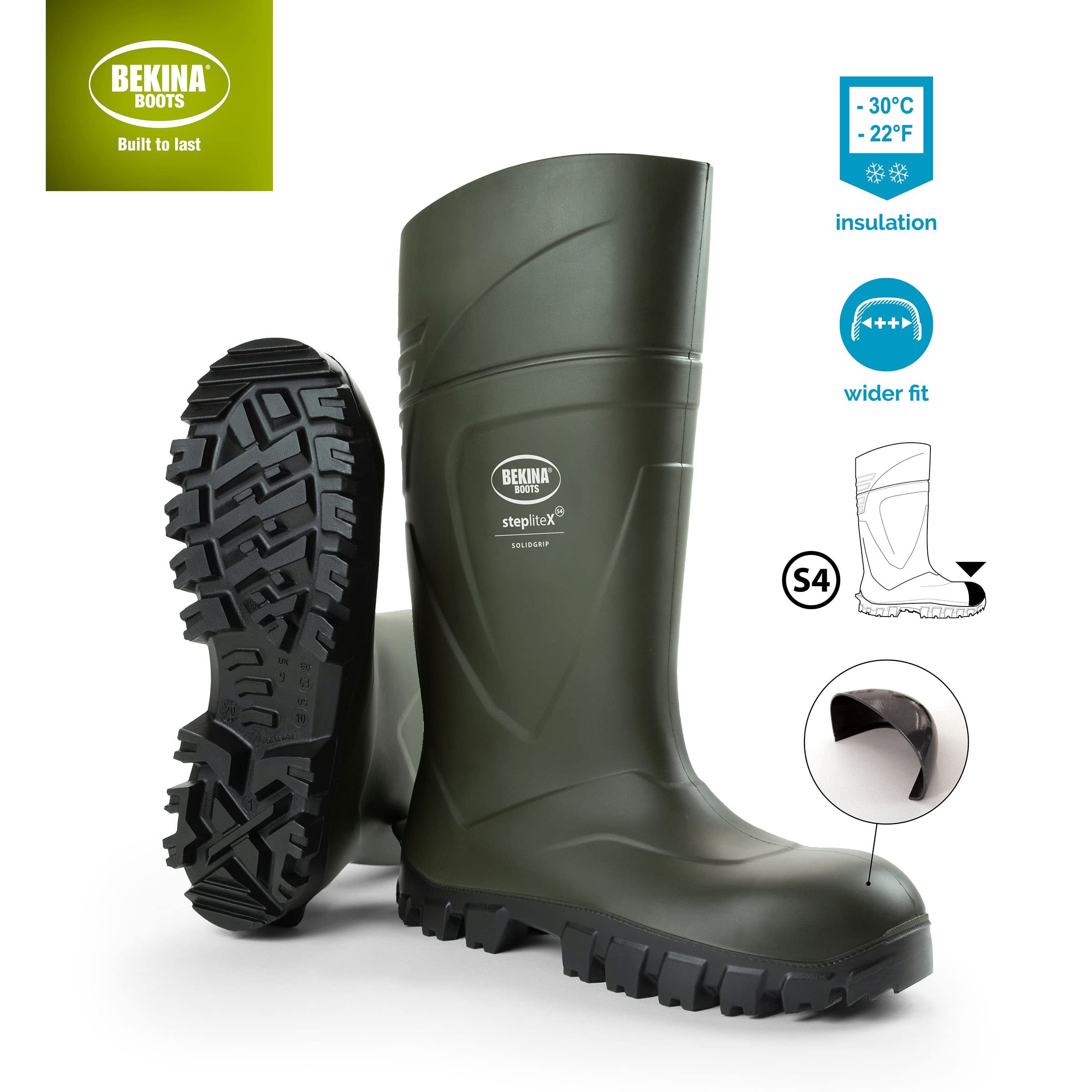 Bekina Robusto Scarpone da Lavoro per Donne e Uomini, con Tappo in Acciaio di Sicurezza, Campo di Applicazione in Agricoltura, un'adesione Eccellente, Protezione Isolante -30 Gradi
