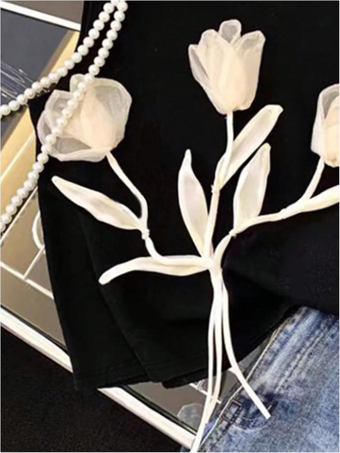 SHENHE Women's Summer 3D Flower Tank Top Crew Neck Sleeveless Fitted Dressy Going Out Top - Image 3