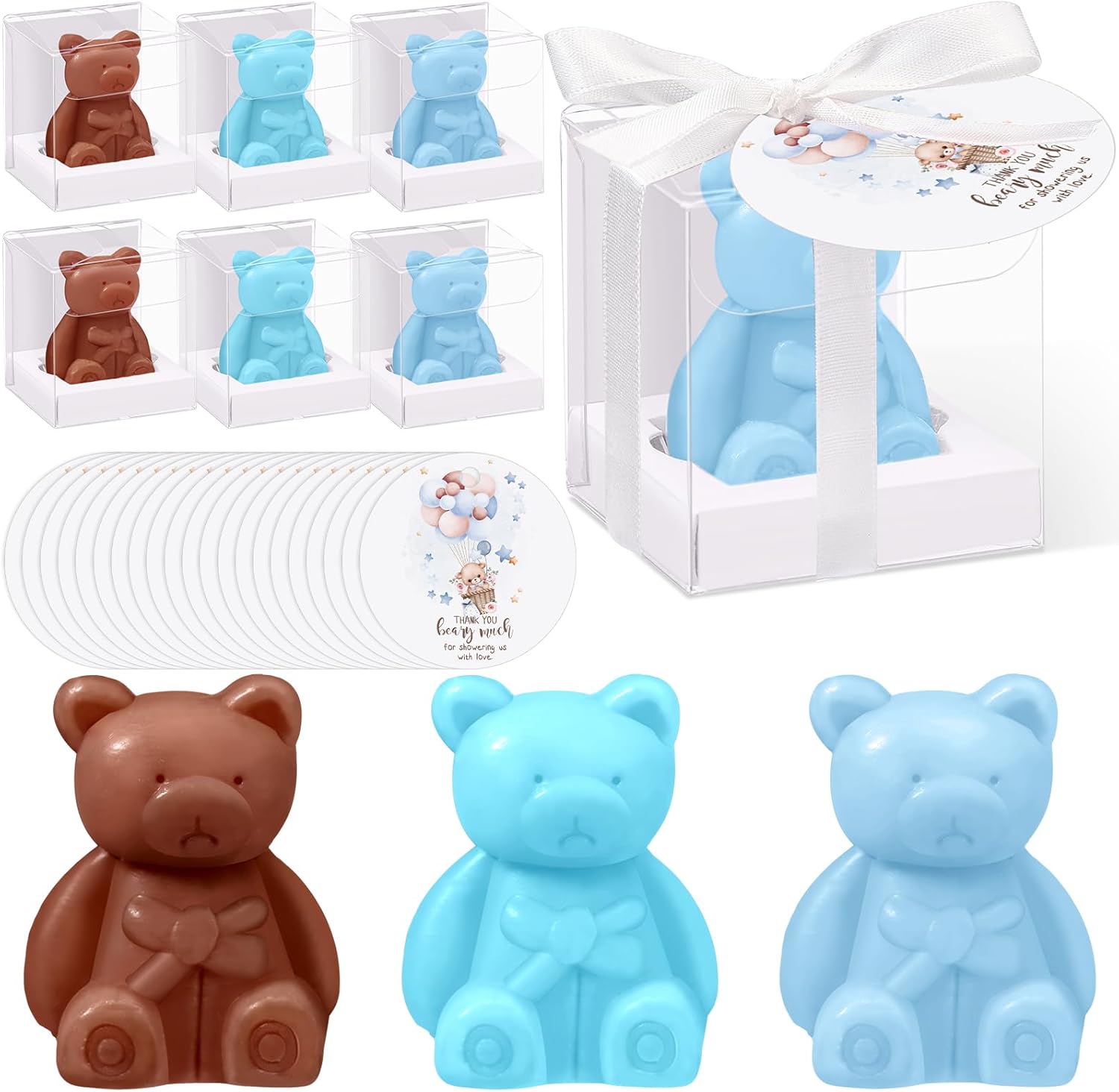 Geosar 36 Pack Wedding Favors Bear Soap Gift with Thank You Cards and Boxes for Baby Shower Decoration Guest Gift Engagement Party Bridal Favors Supplies(White Brown)
