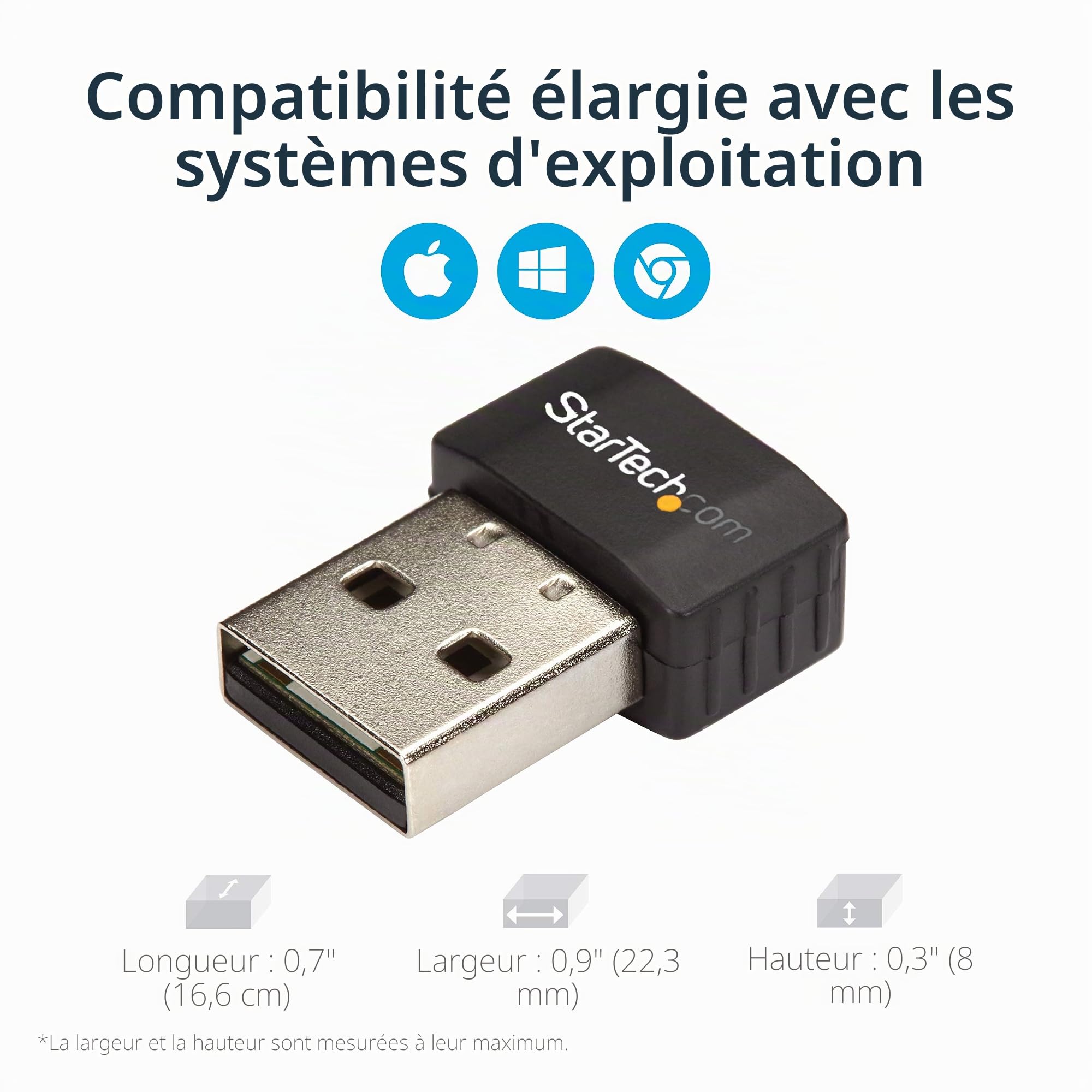 StarTech Adaptateur USB WiFi AC600, 2.4GHz / 5GHz (USB433ACD1X1) | Sans fil, Nano, Bi-bande, 802.11ac, 1T1R, 433 Mb/s, USB 2.0, Compact, Portable