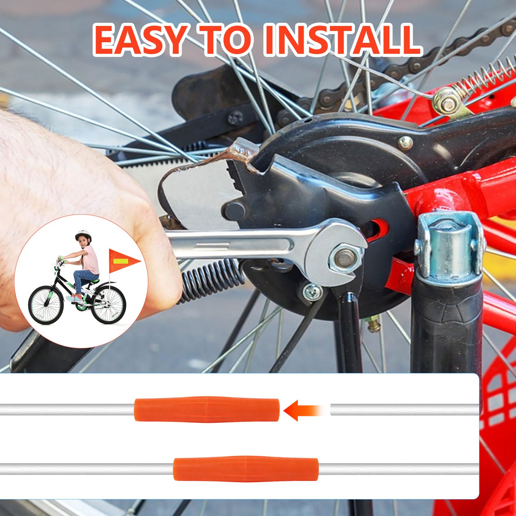 13 Pcs Drapeau de Vélo avec Tige pour la Sécurité, Fanions pour Remorque de Vélo, Fanion de Sécurité Réglable, anneau d'avertissement, Accessoires inclus