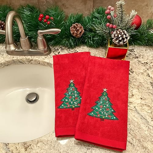 Miniatura 235 de Juego de 2 toallas de mano de baño de Navidad, color gris oscuro, 100% algodón, bordadas, diseño de copos de nieve, 16 x 25 pulgadas, toallas 24 Let