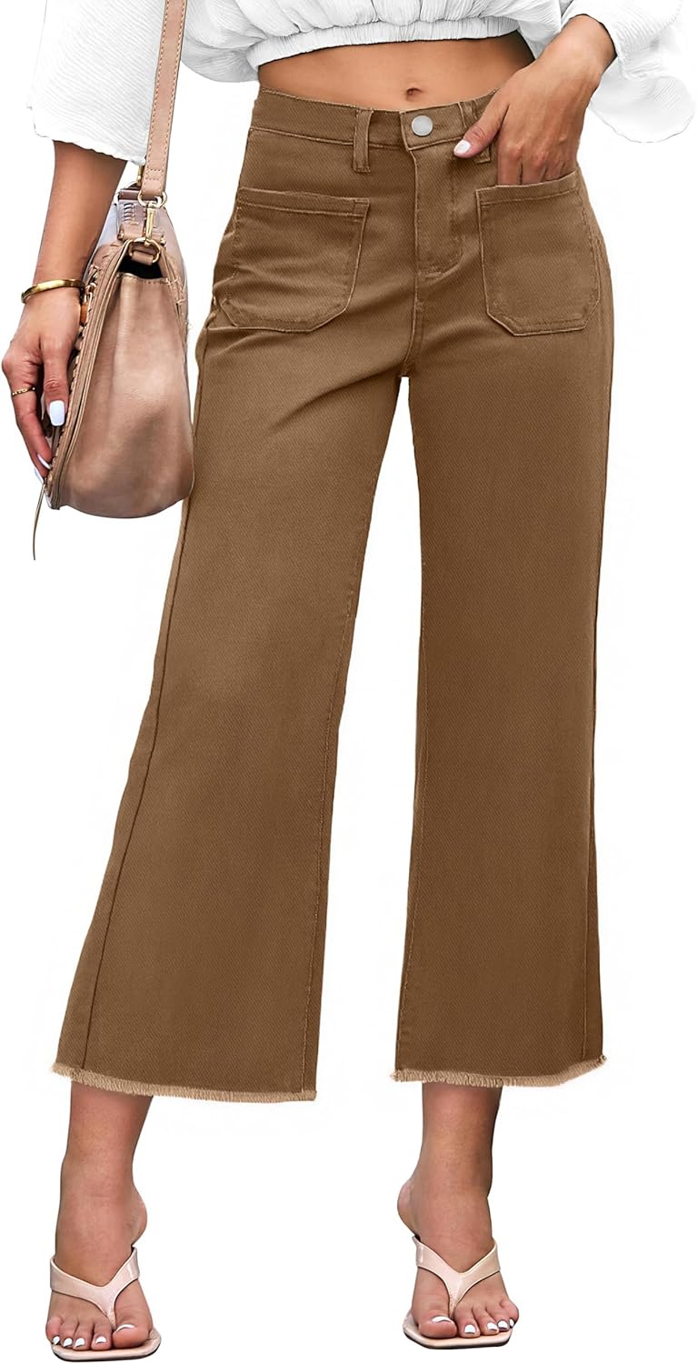 Denim Women Cropped Trousers Jeans Pants Leg Jeans High Rise Pants Stretchy with Pockets