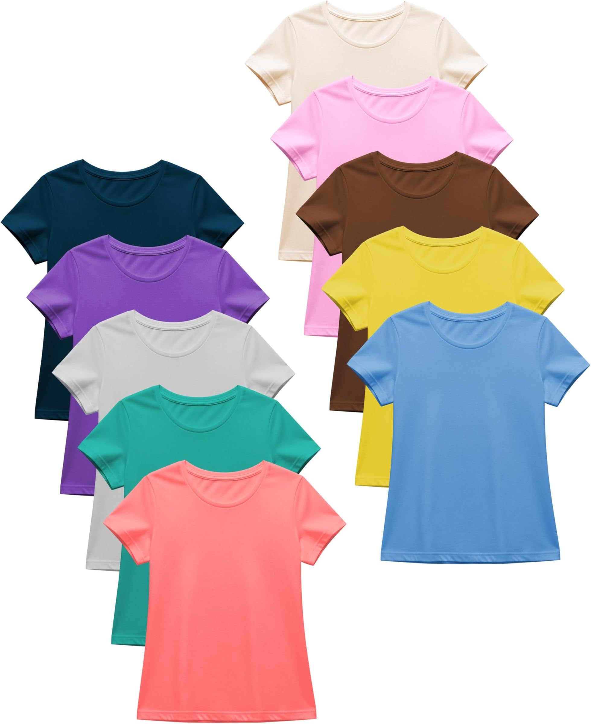Women's 5 Pack & 10 Pack Casual & Active Basic Cotton Stretch Color T Shirts