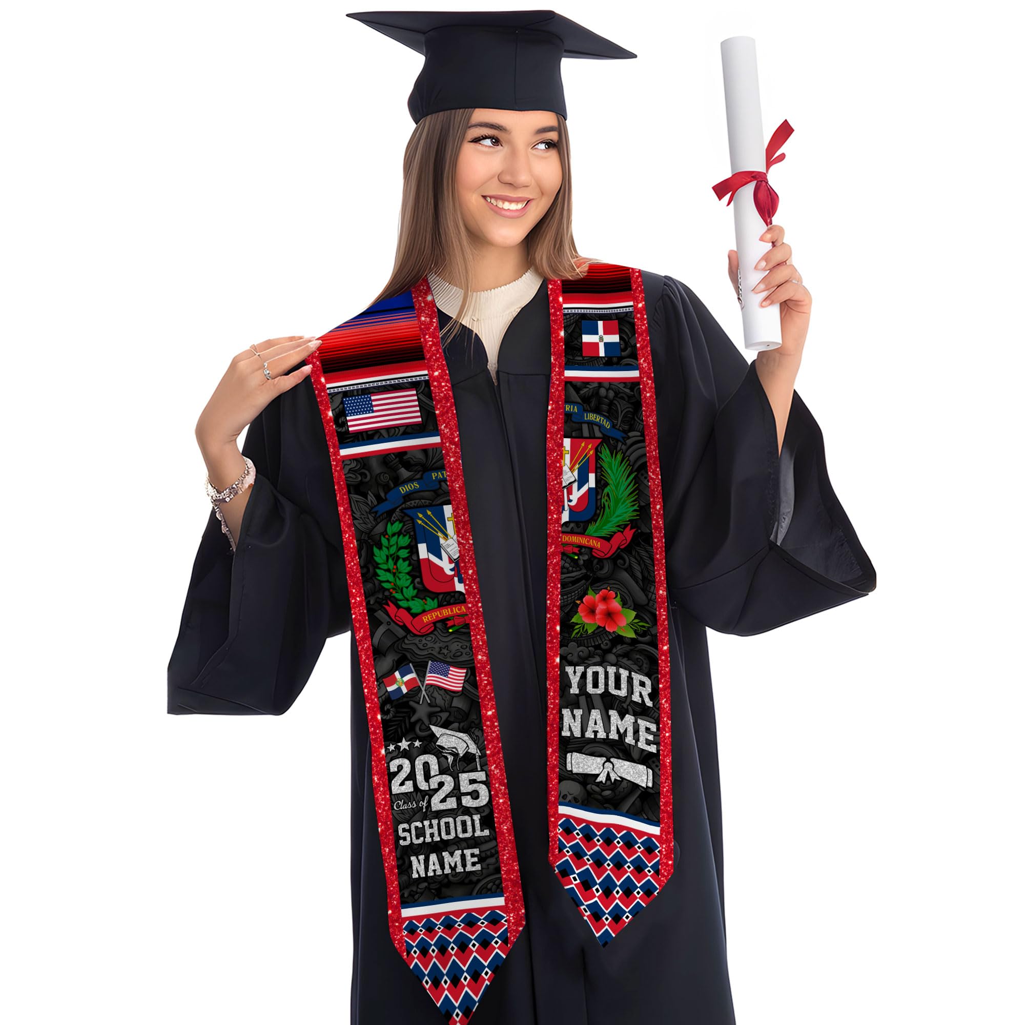 MonkeyVan Custom Dominican Flag Graduation Sash 2025, Dominican Graduation Stole, Dominican Republic Grad Sash Class Of 2025 Dmnc 4