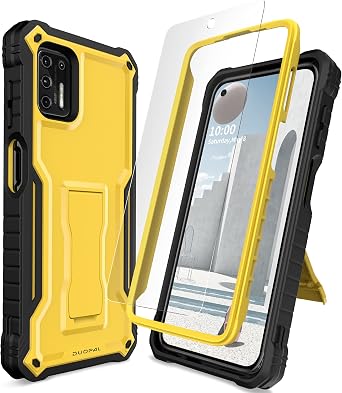 for Motorola Moto G Stylus 2021 Case, Military Grade Protection Shockproof Case with Tempered Glass HD Screen Protector and Kickstand Compatible with Moto G Stylus 2021 Phone 6.8 Inch Yellow