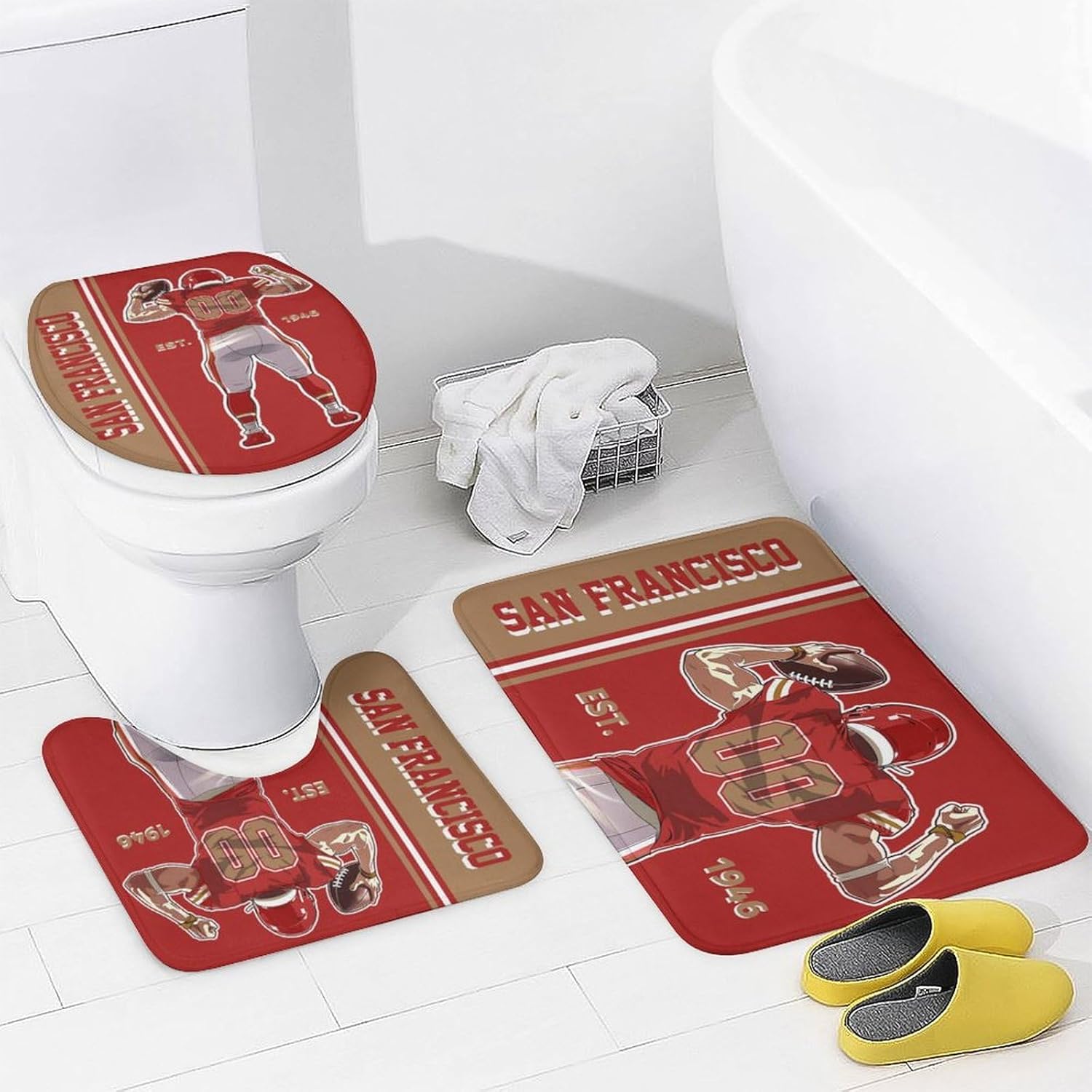 Custom 4PCS San Francisco Shower Curtain Set, Personalized Name and Number Shower Curtain Set for Bathroom, Includes Bath Mat, Toilet Cover Mats, U-Shaped Mat and Shower Curtains 72 Inch X 72 Inch