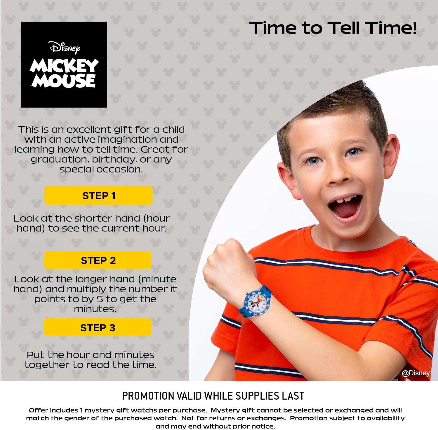 Disney Mickey Mouse Watch for Kids 3–7 with Classic Character Dial – Gift for Boys Who Love Mickey Mouse – Easy-Read Face, Blue Bezel, and Blue Nylon Strap - Buy and GET 1 Free Mystery Watch - Image 6