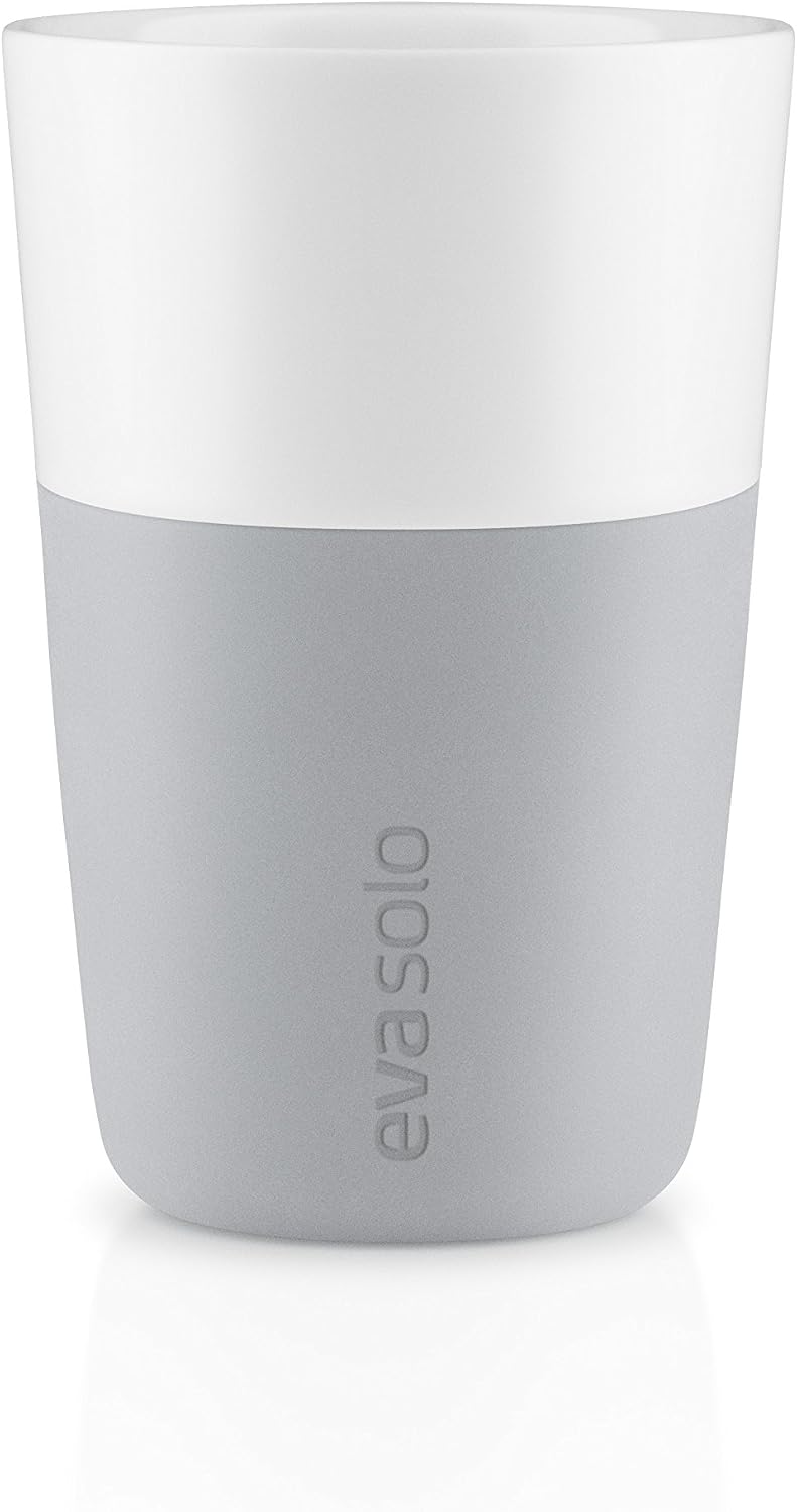 Eva Solo | 2 Café Latte Tumbler Mugs | 12 oz Porcelain Coffee Cup Tumblers with Silicone-coated Grip | Danish Design, Functionality & Quality | Marble grey