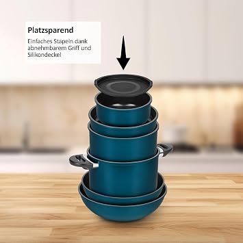 Kelton 3-in-1 Cookware with Pans Pots Lids and Vegetable Cutter 27 Pieces Cookware with Pans and Saucepans with Non-Stick Coating PFOA & PTFE-Free Removable Handle