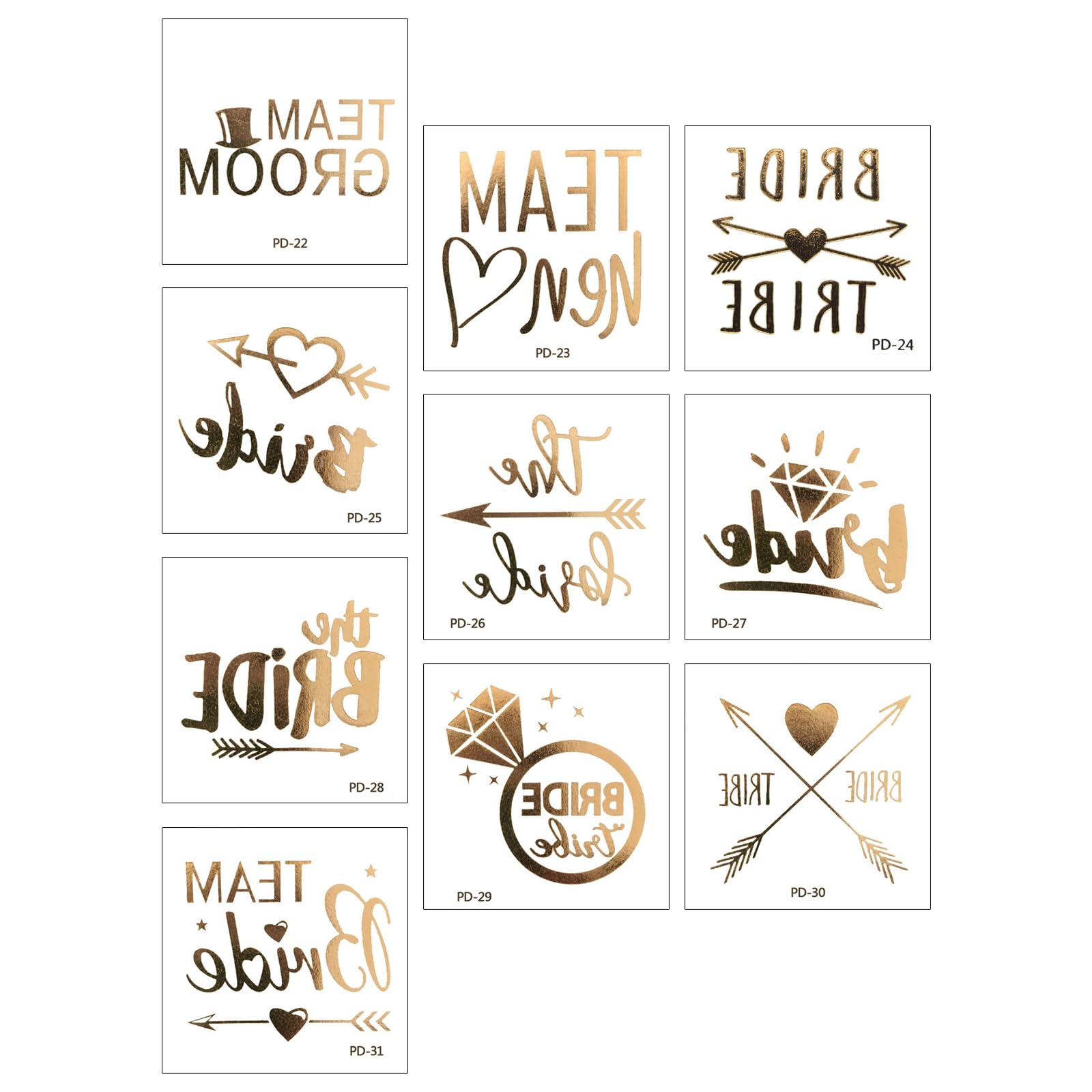10 Golden Temporary Body Stickers for Bridal Showers Wedding Rehearsals Bachelorette Event Party Decorations Bridal Team Temporary