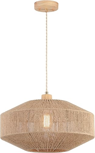 Miniatura 1 de Lámpara colgante tejida grande costera de 17.8 pulgadas, una sola luz, ajustable, cuerda de cáñamo natural, iluminación colgante para cocina, isla,