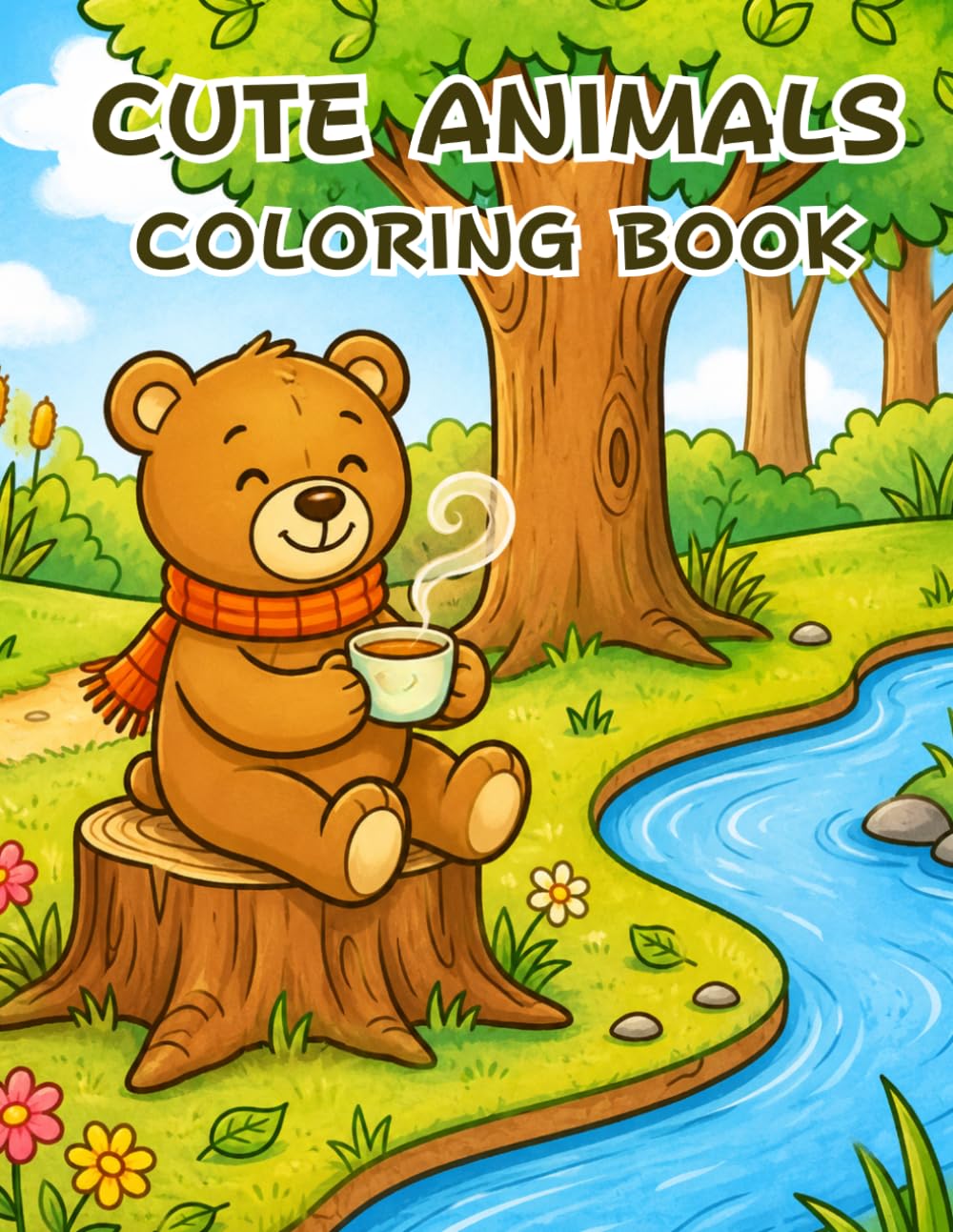 CUTE ANIMALS COLORING BOOK: 50 Easy and Relaxing Coloring Pages for Adults and Seniors