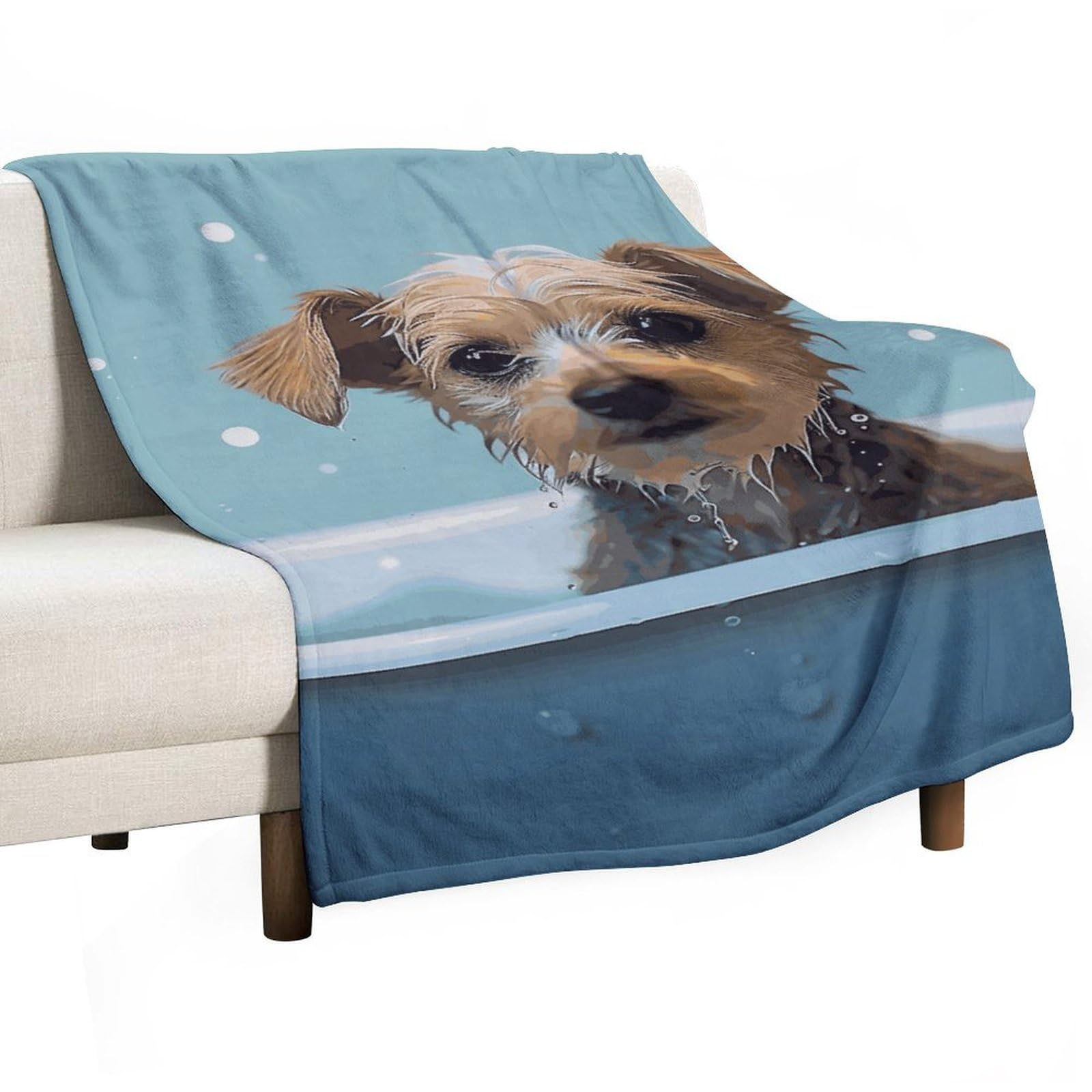 Couverture flanelle chien dans la baignoire 100x150 cm pour canapé