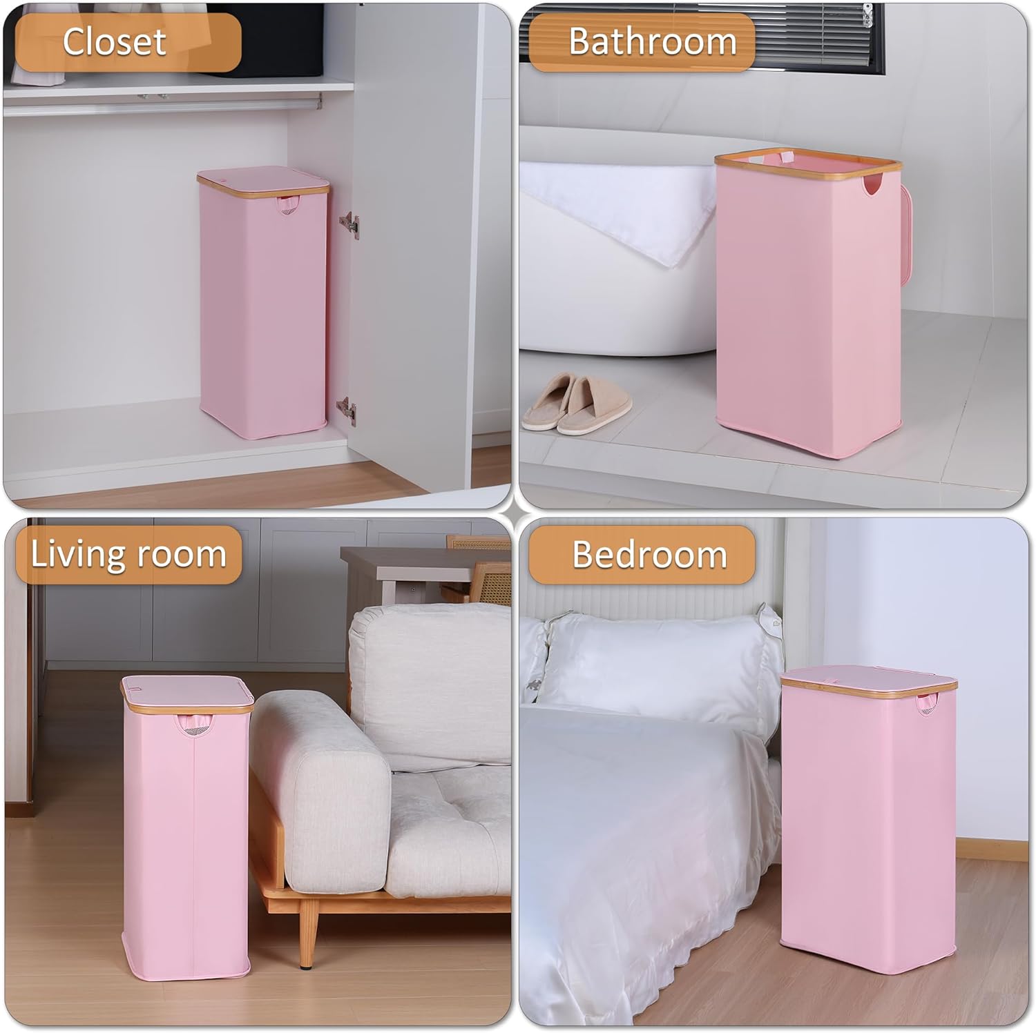 Laundry Hamper with Lid, 110L Large Laundry Basket with Handle and Lid, Collapsible Clothes Basket Organizer with Removable Inner Bag for Clothes Toys Towels,Pink - Image 7