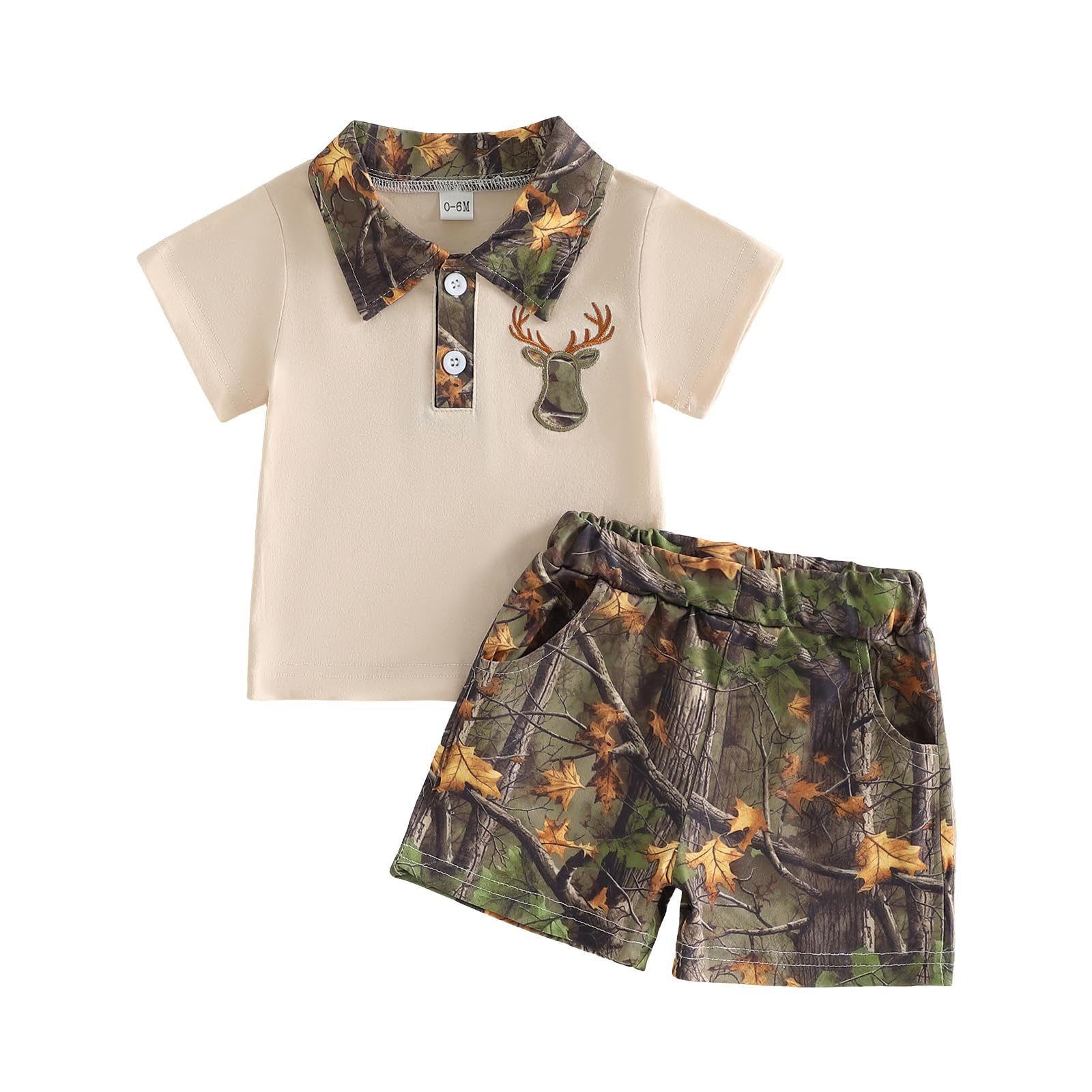 Toddler Baby Boy Summer Outfit Mallard Duck Deer Hunting Button Collared Short Sleeve Shirt Camo Shorts Clothes Set