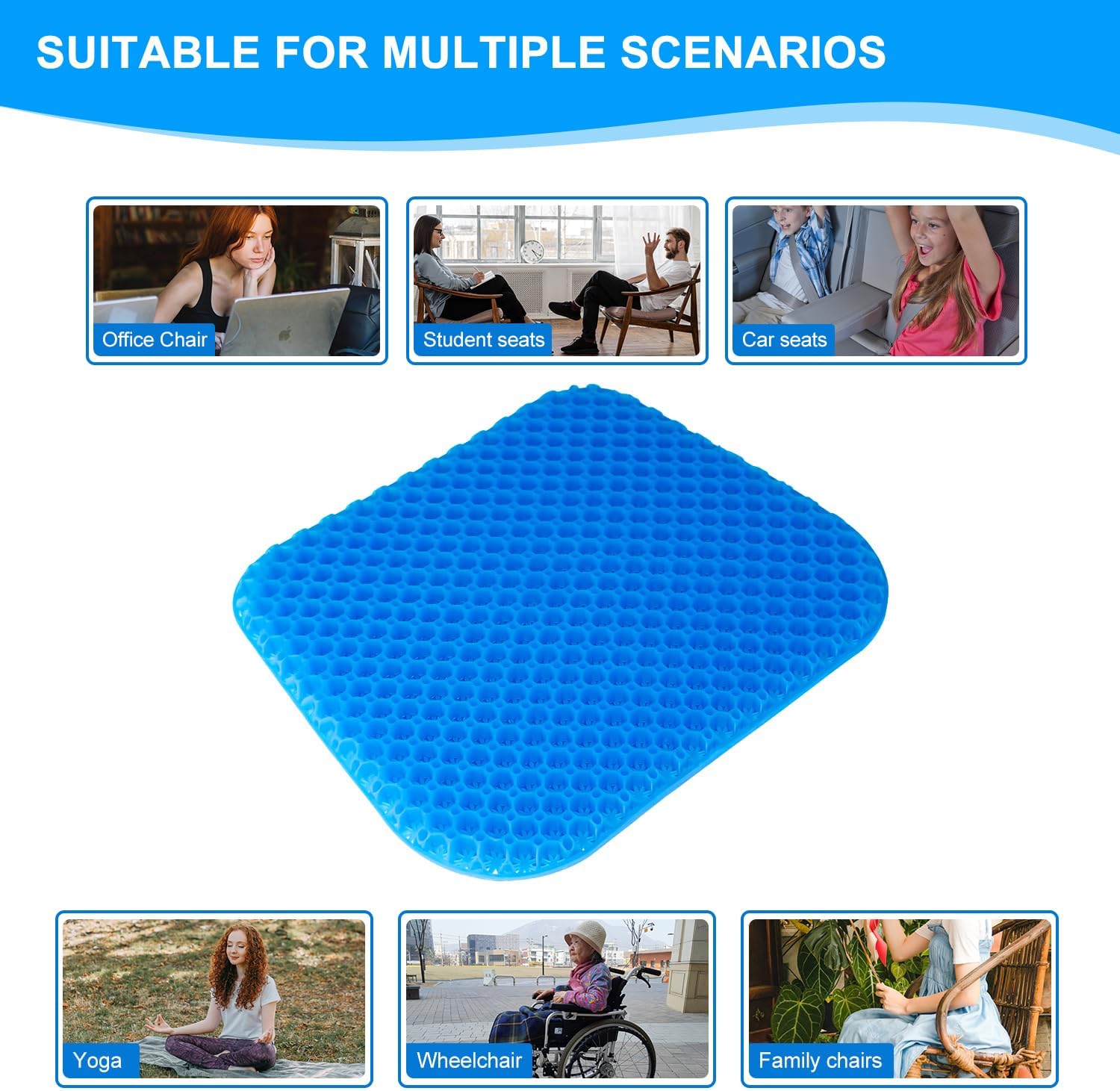 EVEME Large Gel Seat Cushion for Long Sitting with Non-Slip Cover-18 x 17inches,Soft & Breathable,Seat Cushion for Chair,Car,Office,Desk Chair,Wheelchair