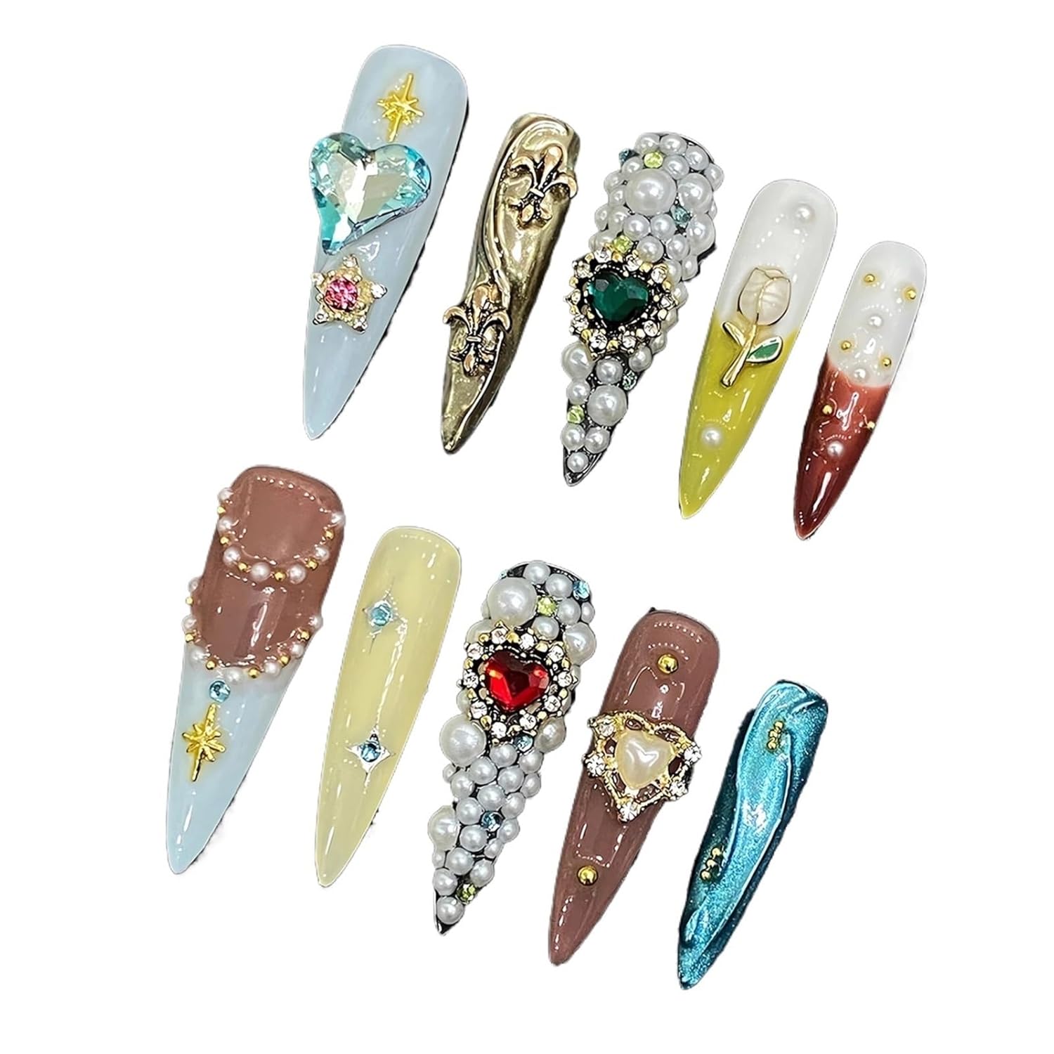 Handmade Press On Nail Decor Fake Nails Women Wearable Gothic Long Pointed False Nails(L)