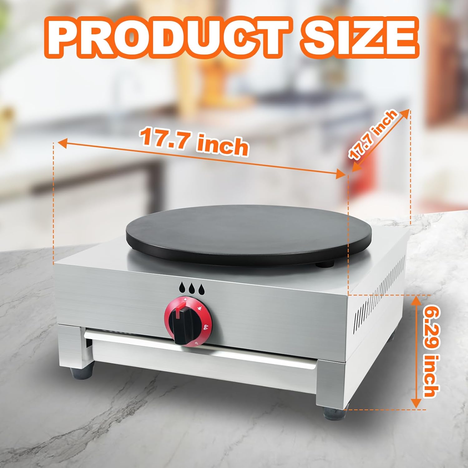 Commercial Gas Crepe Maker 16-Inch Crepe Machine Adjustable Temperature Control Nonstick Stainless Steel Pancake Griddle Machine for Kitchen