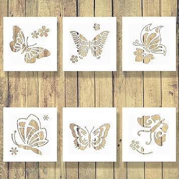 Reusable Painting Stencil,Tropical Stencil,6 Pcs,Plastic Paint Stencils Pattern Drawing Templates Stencils Reusable Craft Stencils for Butterfly Painting Board