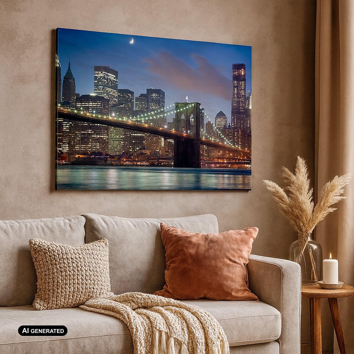 Cuadros Decoracion Salon Brooklyn puente noche nueva york ciudad Lienzos decorativos 120x80cm Cuadro Sobre Lienzo Moderno Dormitorio Cuadros Pared Imágenes Wall Art Prints Grande XXL AA120x80-0512