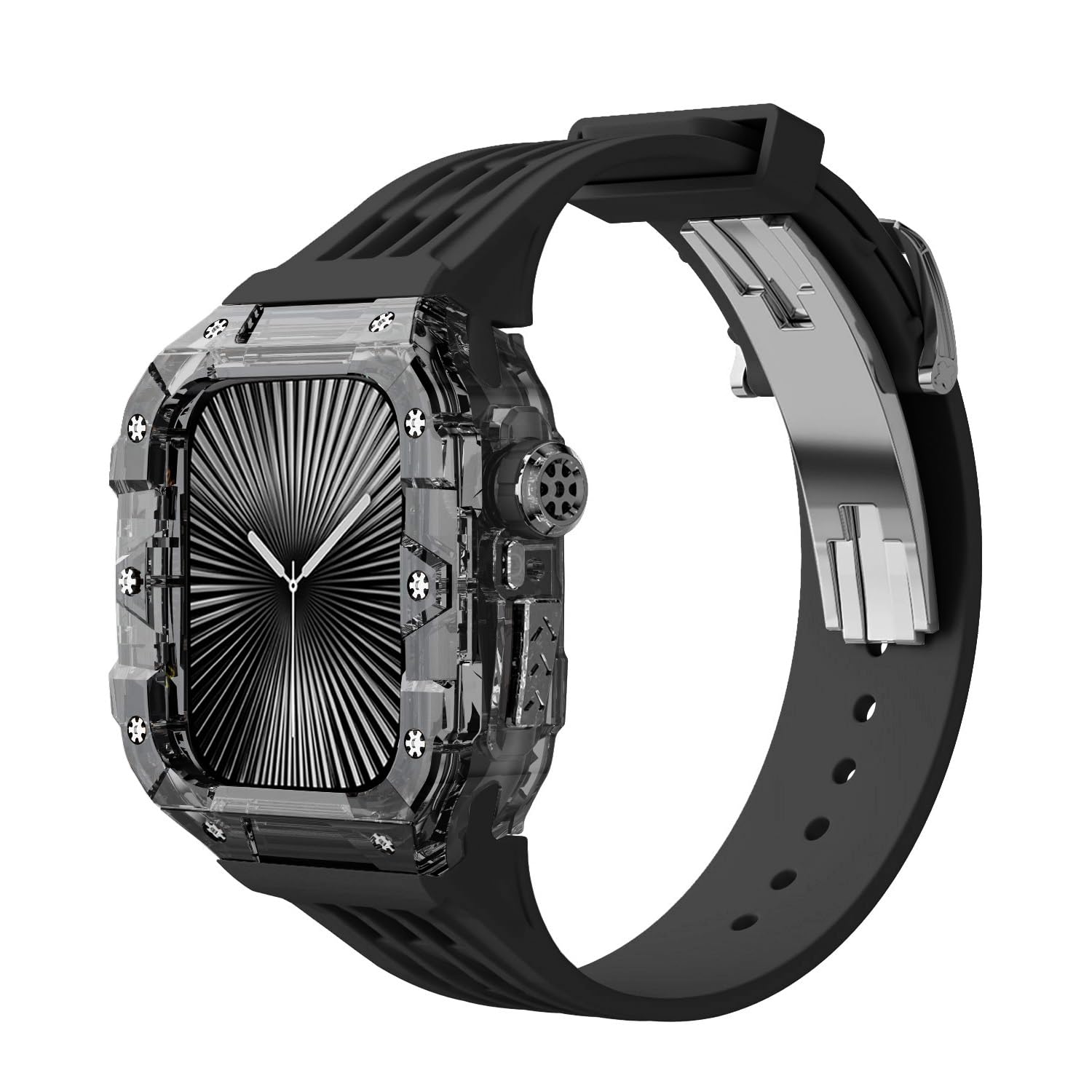 Luksusowe przezroczyste etui gumowy pasek, zestaw modów, do Apple Watch Band Series 10 46 mm, klamra ze stali nierdzewnej, silikonowy pasek, do iWatch S10 46 mm, zestaw do modyfikacji DIY