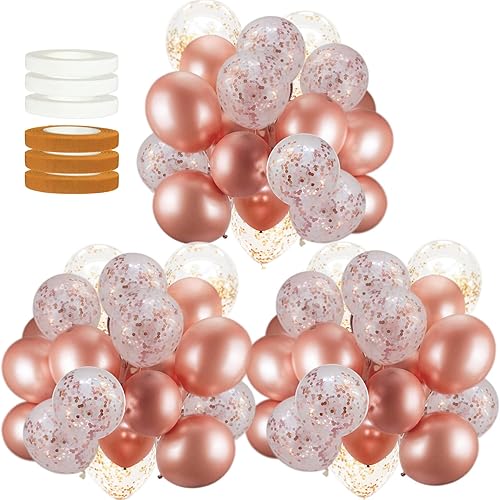 Paquete de 60 globos de oro rosa para decoración de Dandy + globos de confeti con cinta, globos de oro rosa para fiestas, decoraciones de globos de