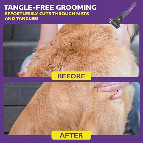 Miniatura 12 de Hertko - Cepillo metálico suave autolimpiante para mascotas, para cepillar pelo corto y largo de gatos y perros, cepillo, peine, rastrillo