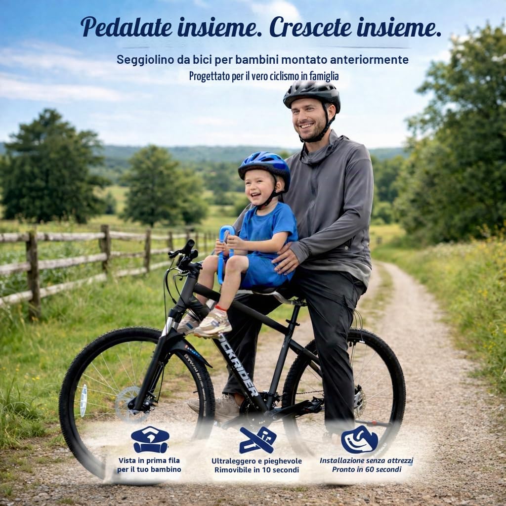 UrRider Seggiolino Bici Anteriore per Bambini, Pieghevole e Portatile, Montaggio Rapido, Adatto per Mountain Bike, Bici da Donna e Bici Pieghevoli