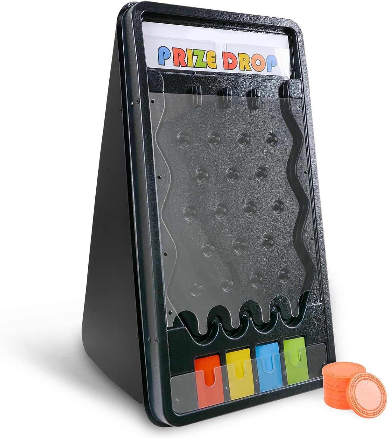 Mini Tabletop Prize Drop Board Game 25"x14" Plinko Board Foldable Stand with Customizable 8 Playing Pucks for Carnival Tradeshow Party