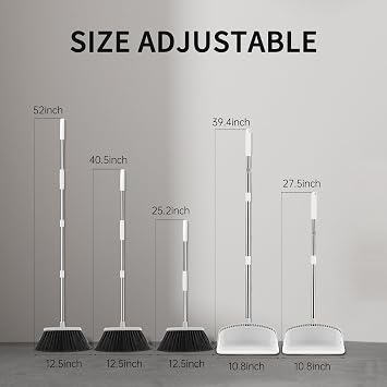 Broom with Dustpan Combo Set, Hand Broom and Dustpan Set for Sweeping Indoor Angle Broom for Home Office Kitchen Lobby Floor Pet Hair Indoor&Outdoor Cleaning (White&Gray)