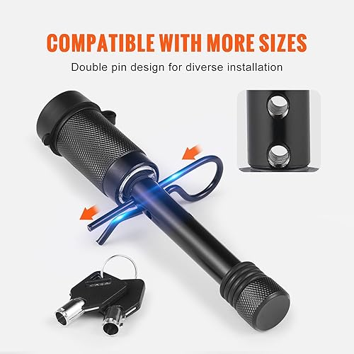 Miniatura 6 de VEVOR Cerradura de enganche de remolque, diámetro de 5/8 pulgadas, pasador receptor de bloqueo con 2 llaves y 4 juntas tóricas, pasador antirrobo