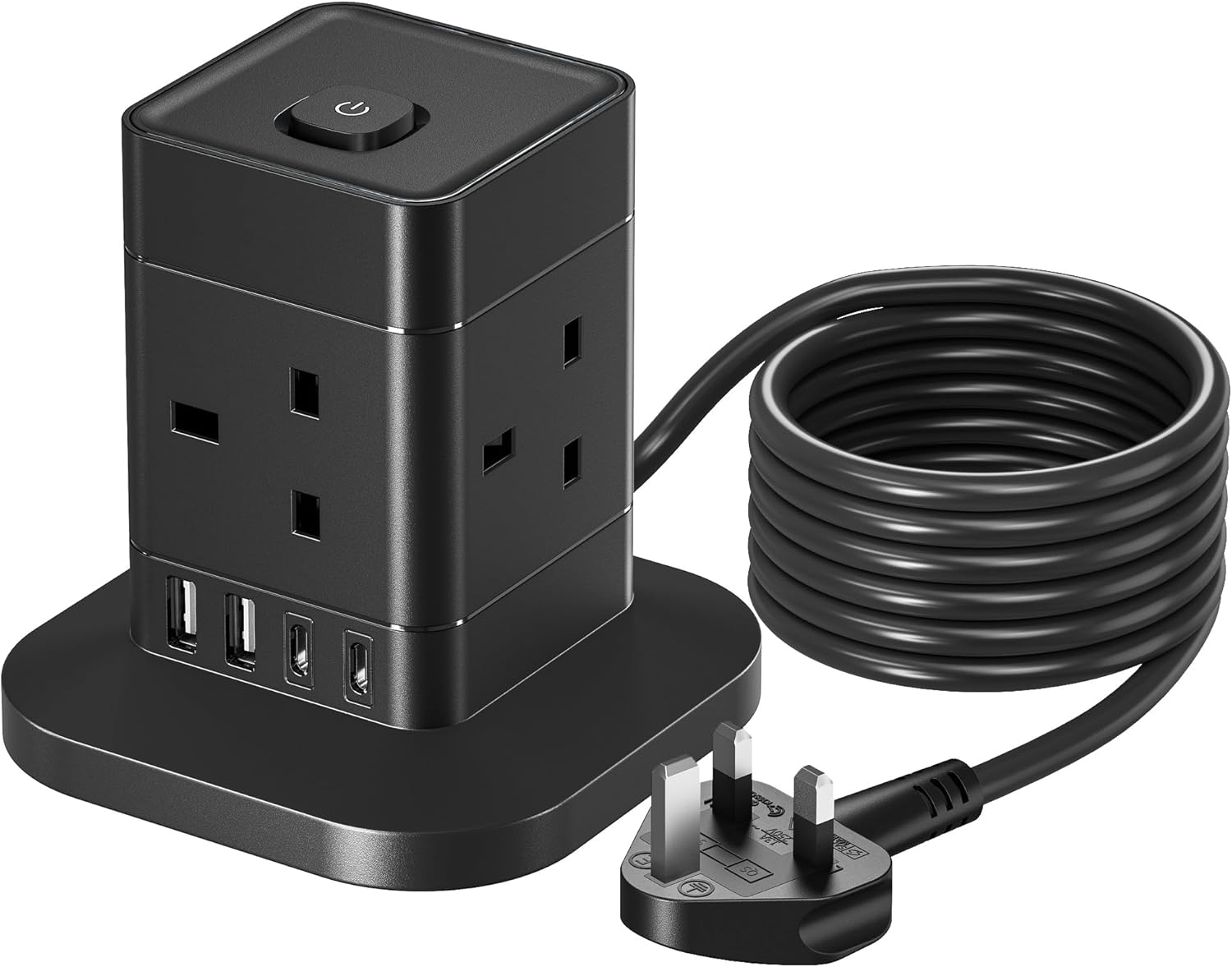 3M Cube Extension Lead with USB C, Hotimy 4 Way Plug Extension Socket
