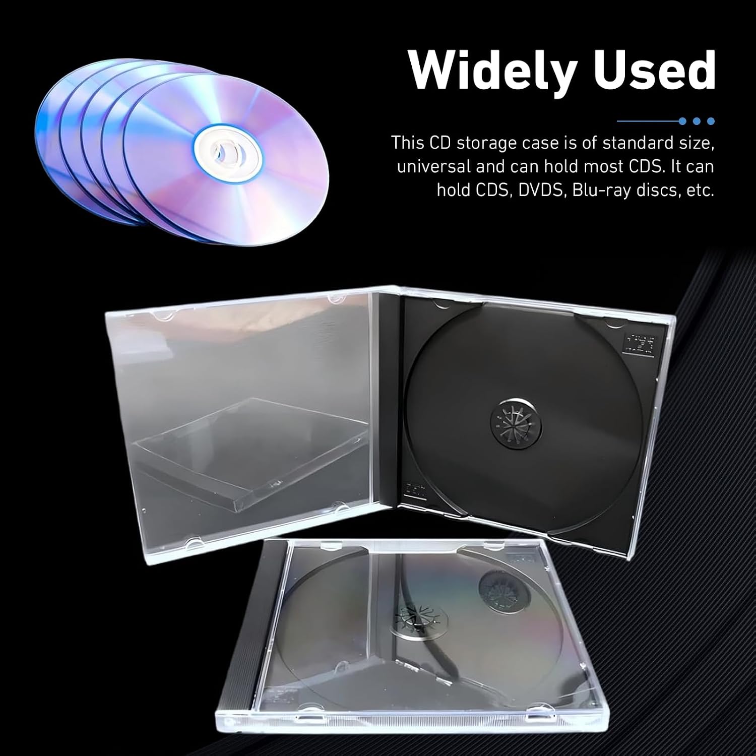 5 PCS Car Standard Single Clear CD Jewel Case, Scratch-resistant DVD Storage Case, Thickened Rigid Plastic CD Protective Holder with Assembled Fixed Tray, for Most Cars (Black)