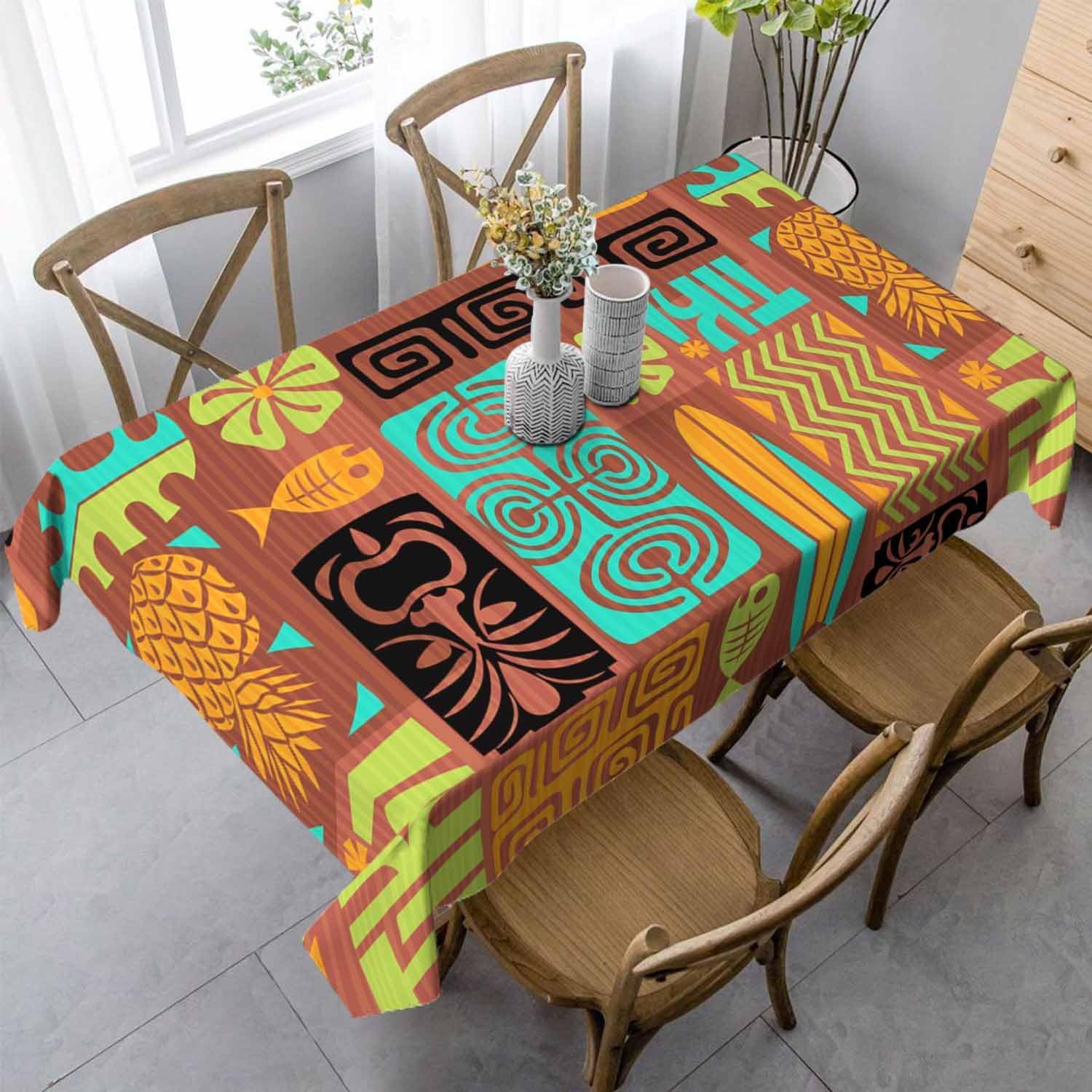 Tovaglia Antimacchia 300x140 cm Rettangolare Geometria Africana Tovaglie Impermeabile 3 Metri Copritavolo Poliestere Protezione Tavolo Esotico, per Feste (12-14 Posti) a-4678