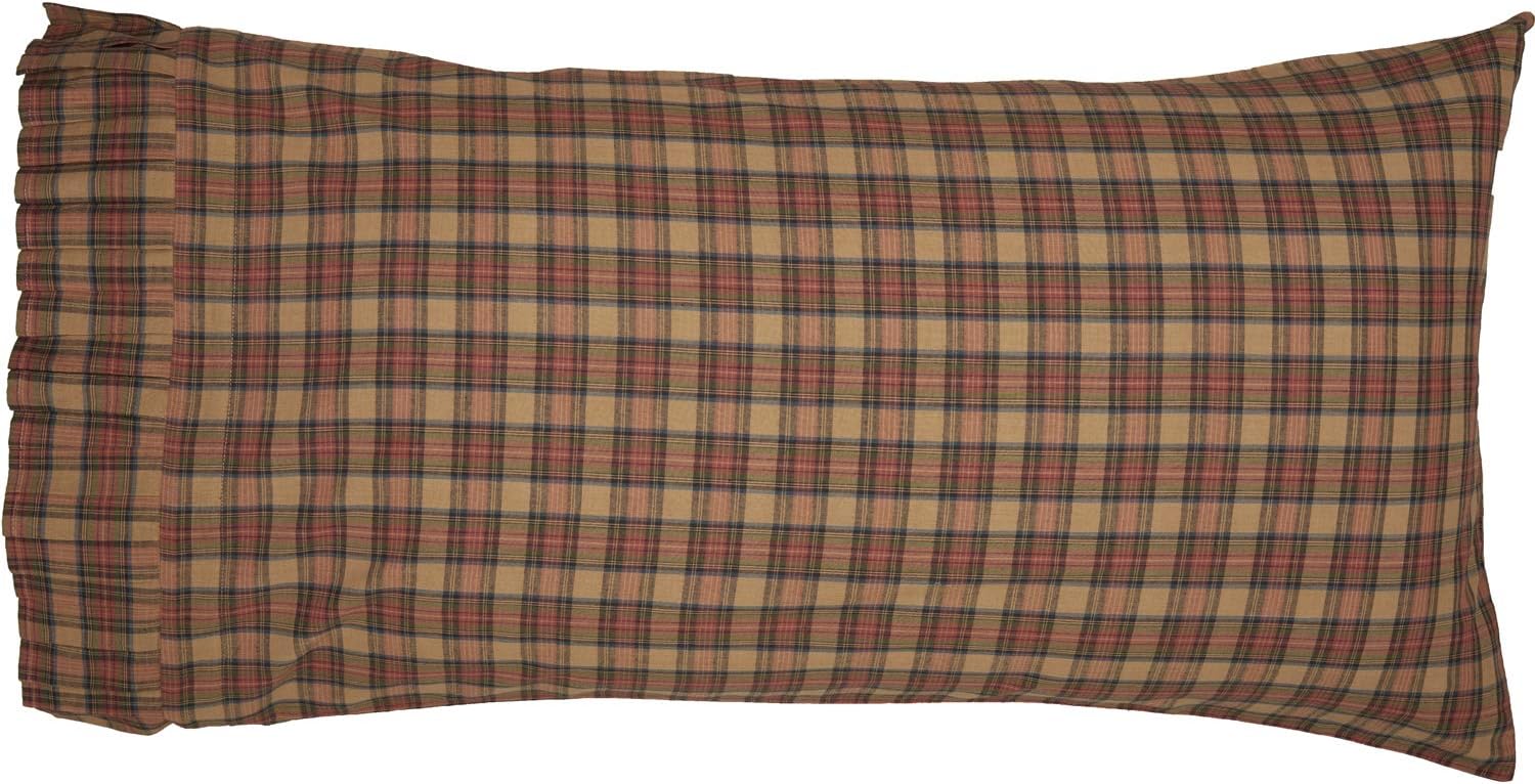VHC Brands Crosswoods Plaid Cotton Primitive Bedding King Pillow Case Set of 2, Natural Tan