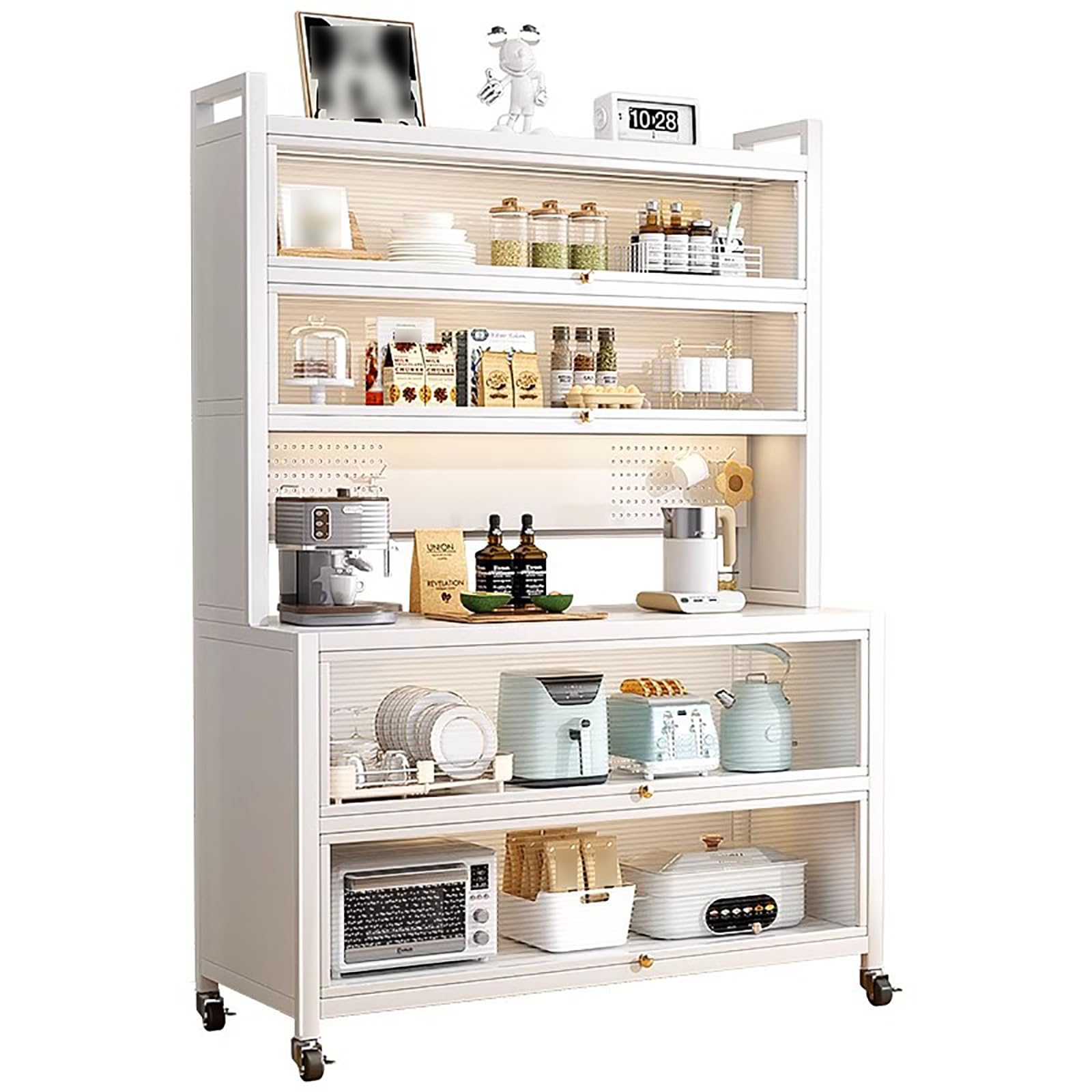 xcops70.5 in Microwave Oven Cabinet,Kitchen Storage Shelves with Doors, Coffee Bar Organized Bakers Rack Home Large Metal Storage Shelf