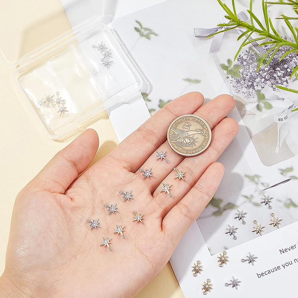 BENECREAT 28Pcs 18K Gold Plated Star Cubic Zirconia Pendants, Golden & Platinum Star Brass Charm Pendants for Bracelet Necklace Jewelry Making, 10.5x8.5x2mm - Image 3