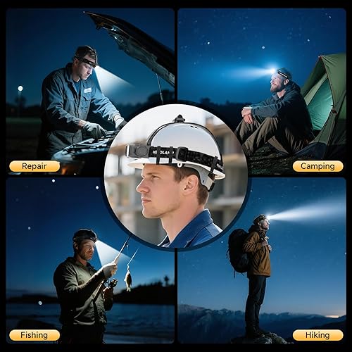 Miniatura 8 de Paquete de 3 faros LED recargables, lámpara de cabeza súper brillante de alto lumen con luz roja, sensor de movimiento, 5 modos, ajustable a 90,