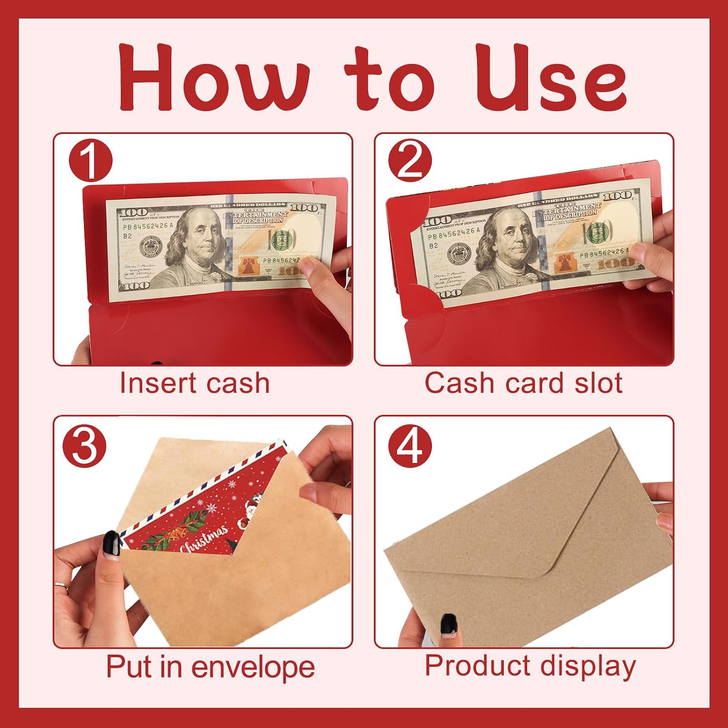 Christmas Cash Gift Envelopes 6 Slots Christmas Money Holders for Cash Money Christ-mas Cards with Envelopes Surprise Money Envelopes Gift Card image 2