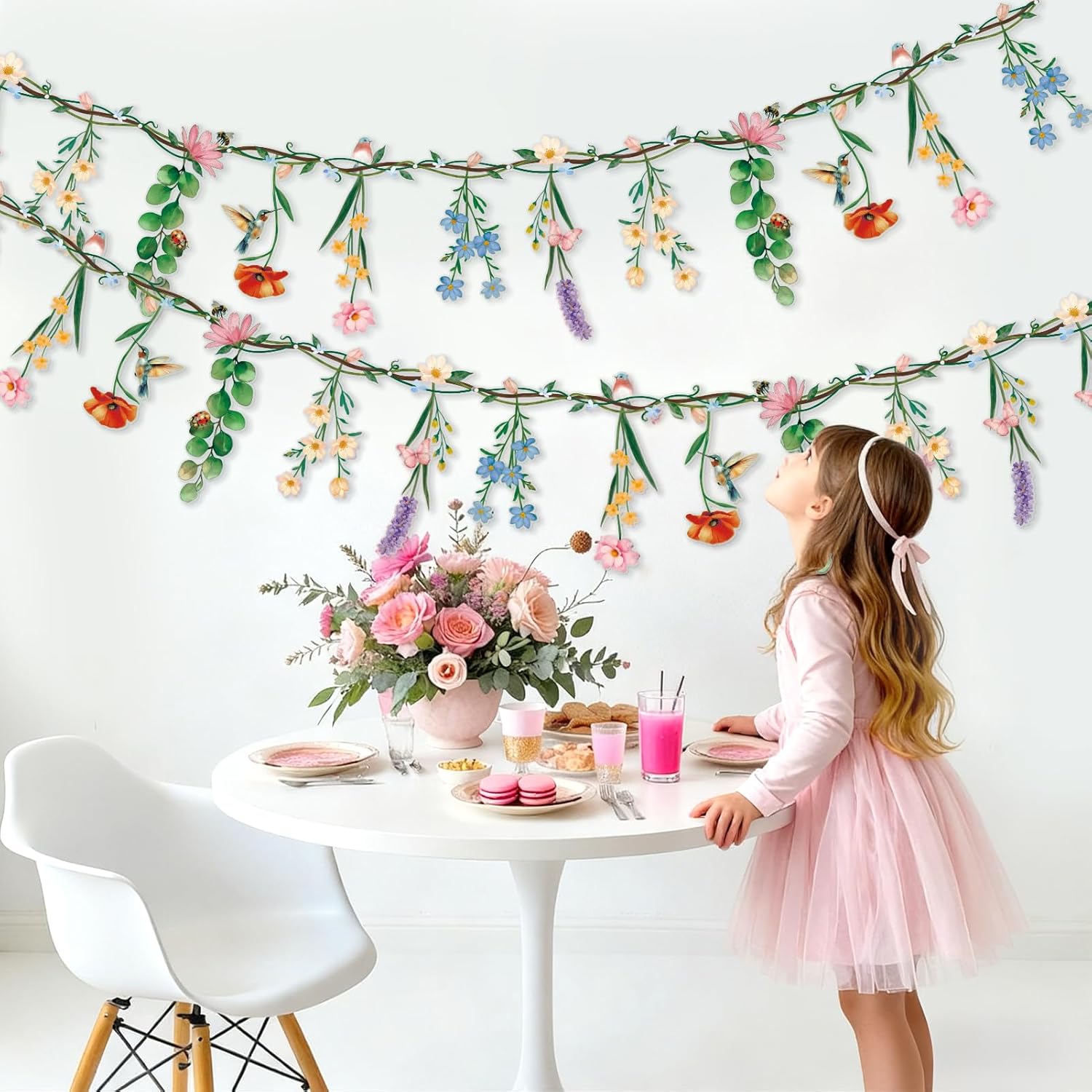 Flower Banner Garland, Baby Shower Decorations, Floral for Enchanted Garden Party, Wedding Wild One Bloom Baby Shower Birthday Fairy Tale Tea Market Spring Supplies Girl Woodland Party - Image 7