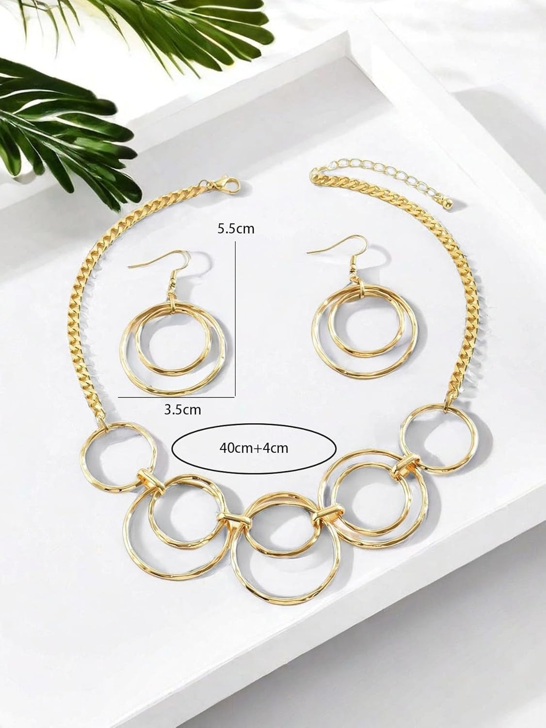Gold Double-Loop Necklace Set for Women Loop Chain Link Choker Necklace and Dangle Loop Earrings Statement Jewelry Set - Image 5