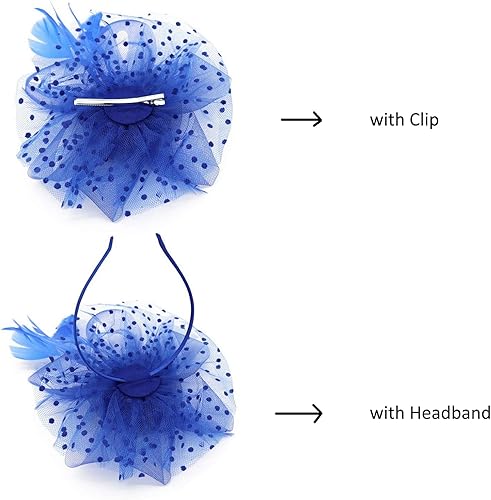 Miniatura 6 de QDC Tocados con diadema para mujer, sombreros para fiesta de té, sombreros con diadema, cóctel, flores, plumas y clip para el cabello para boda