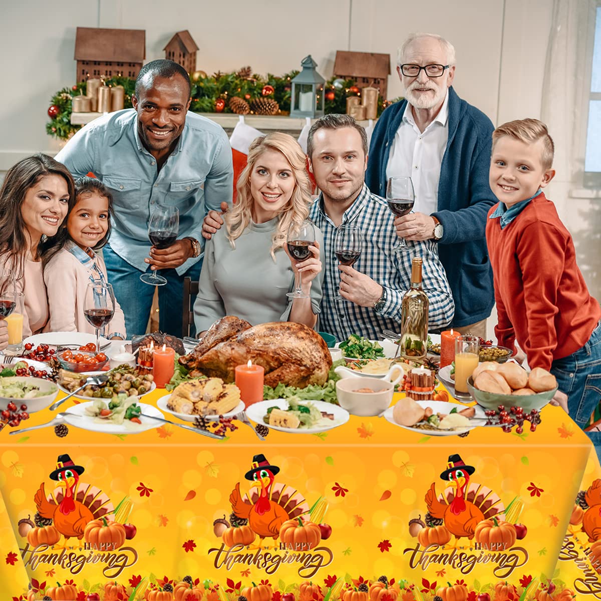 Thanksgiving Tablecloth 2-Pack - 51x86" Waterproof Plastic Turkey Pumpkin Table Cover