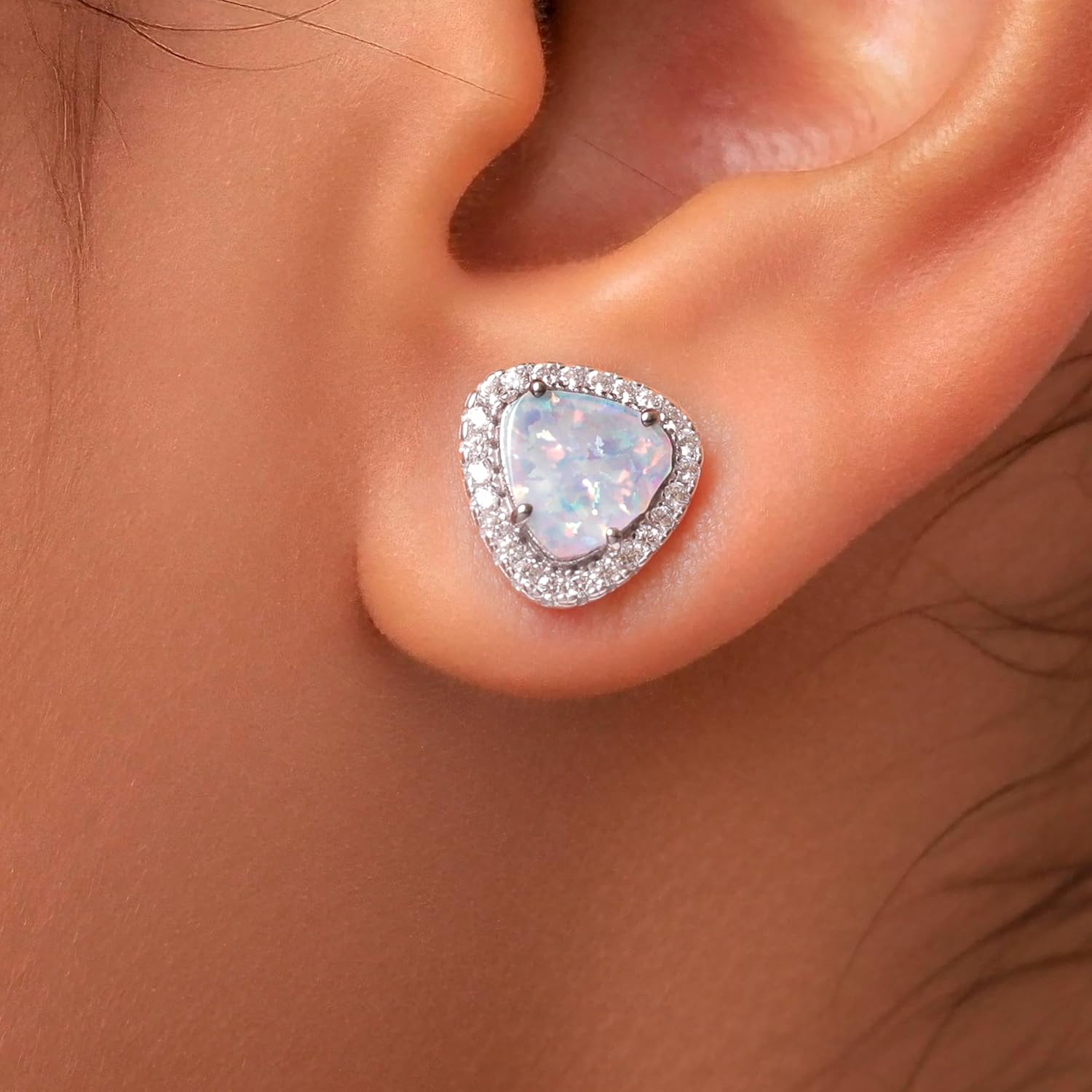 925 Sterling Silver Triangle White Opal Stud Earrings for Women, Dainty Geometric Opal Earrings, Silver Studs, Elegant Minimalist Jewelry Gift - Image 2