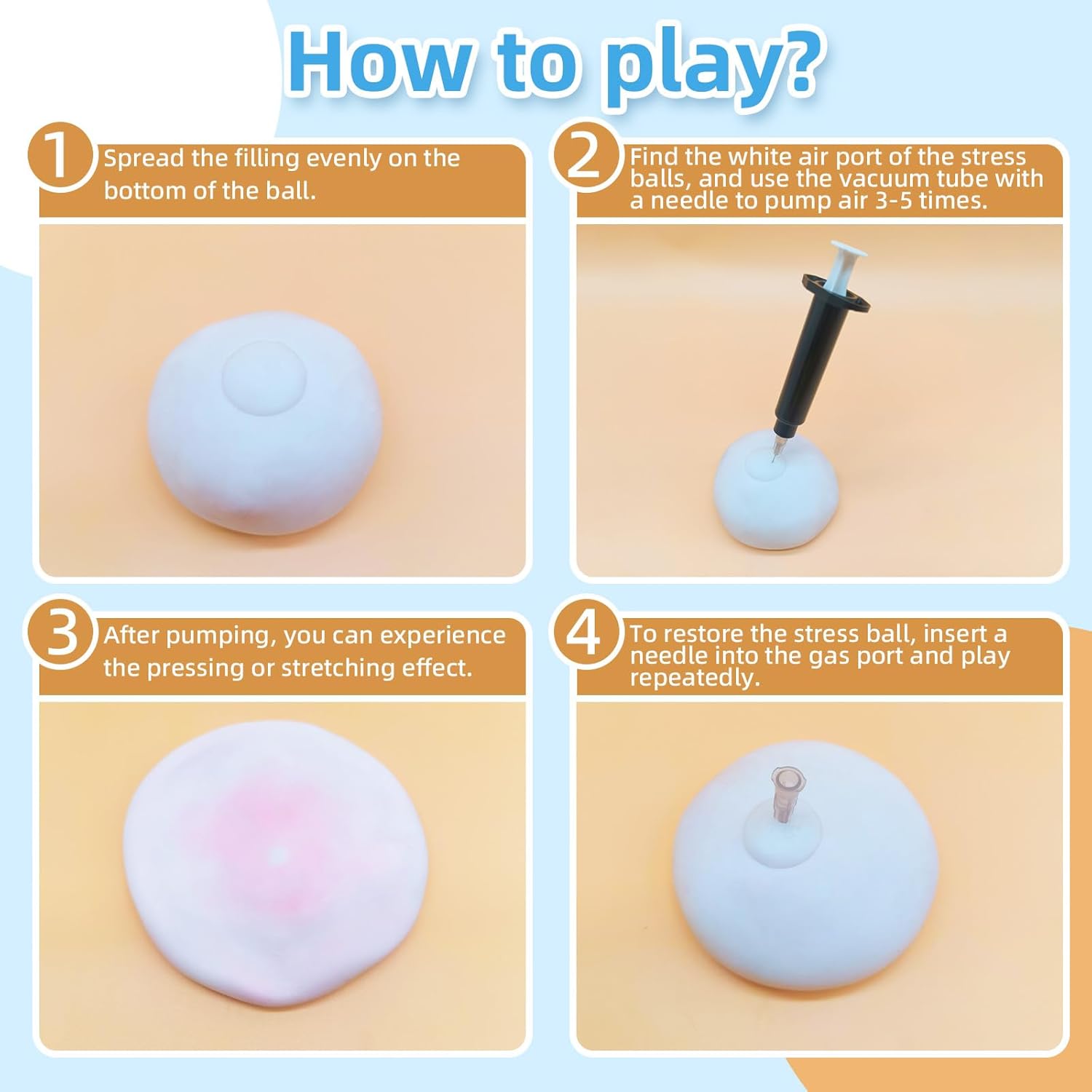 3 Pack Squishy Toys Stress Balls, Sand Squishy Balls ASMR Toys with Air Pumps Smoothie Balls for Stress Relief, Squeeze Fidget Toys for Party Favors