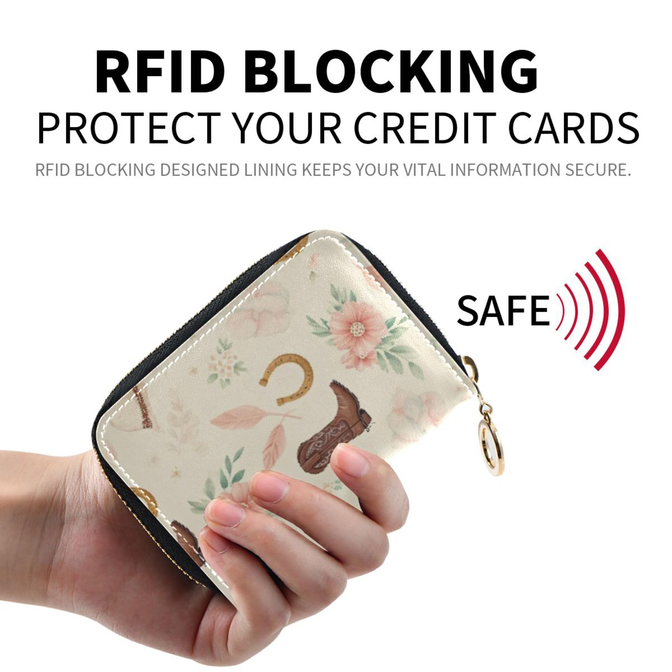 Burbuja Boot Hat Horseshoe Flowers Credit Card Holder for Women Men RFID Blocking, Leather Accordion Zipper Card Case Wallet 11 Slots