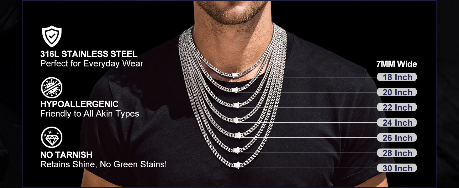 Bandmax Chaîne Collier Homme à Maille 5mm/7mm/10mm/13,5mm Acier Inoxydable Ou Plaqué Or - 7 Longueurs Au Choix