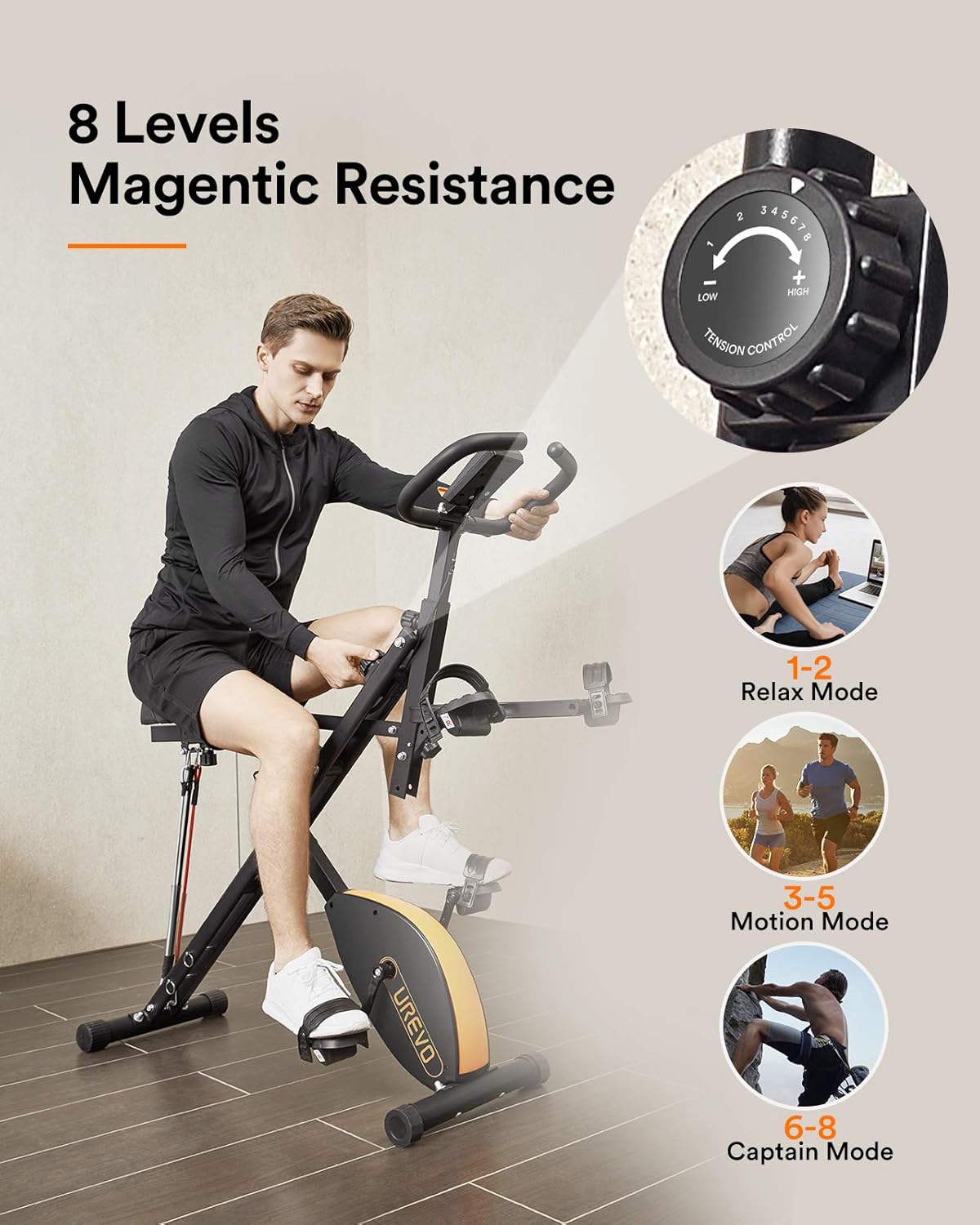 UREVO 3 in 1 Foldable Exercise Bike Magnetic Stationary Folding Indoor Cycling Exercise Bike Squat Machine Row and Ride Trainer Fitness Workout Machine 330 LBS Weight Capacity with LCD Monitor : Sports & Outdoors